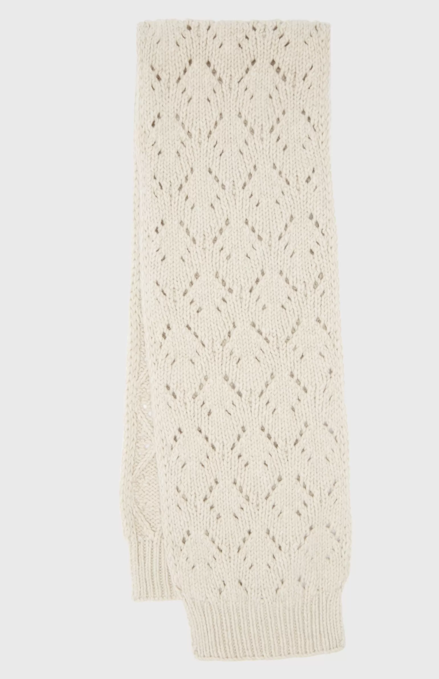 Women Pringle of Scotland Allover Diamond Eyelet Stitch Scarf In Light Oatmeal