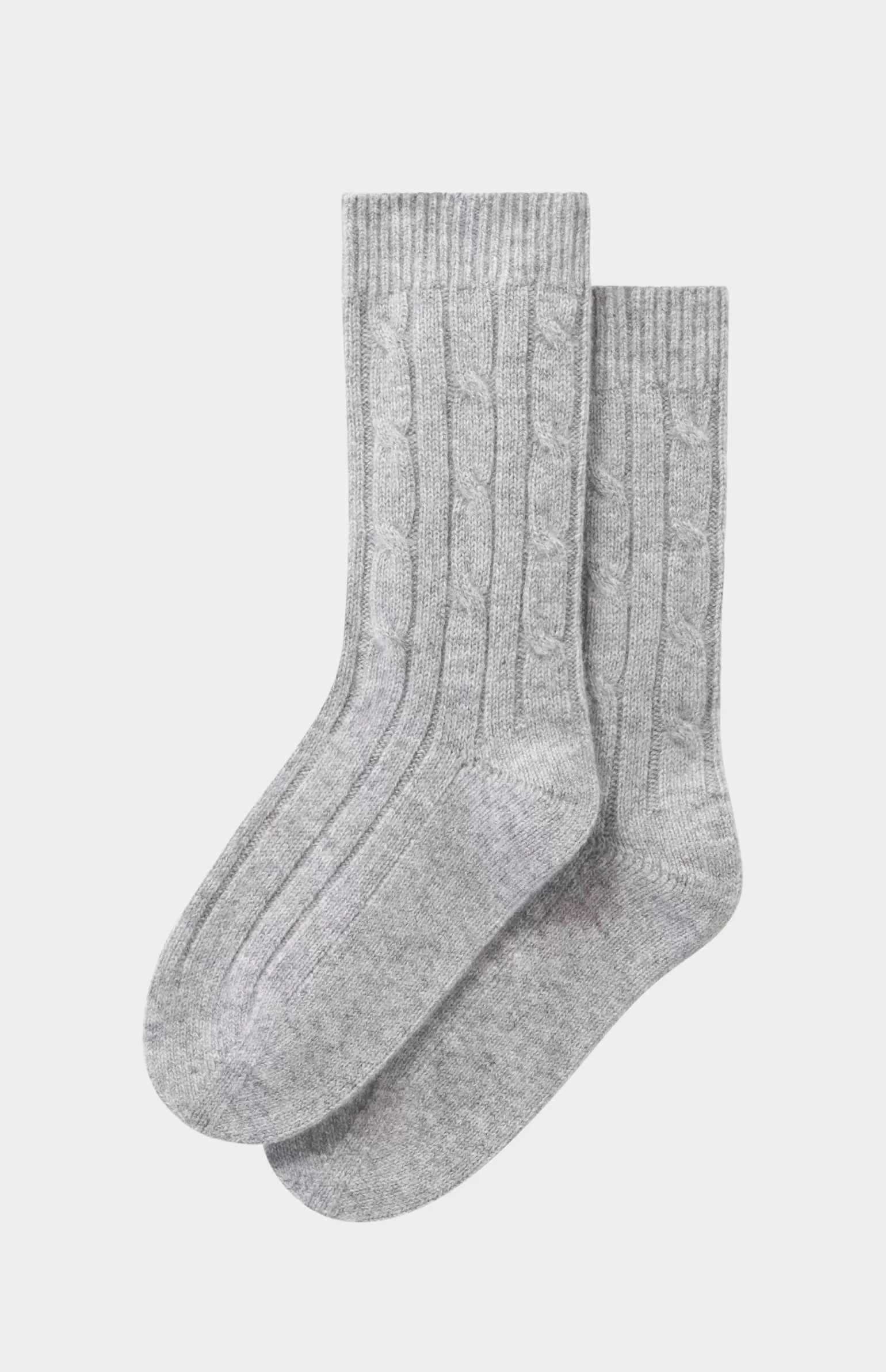 Women Pringle of Scotland Cable Ribbed Cashmere Socks In Silver Melange