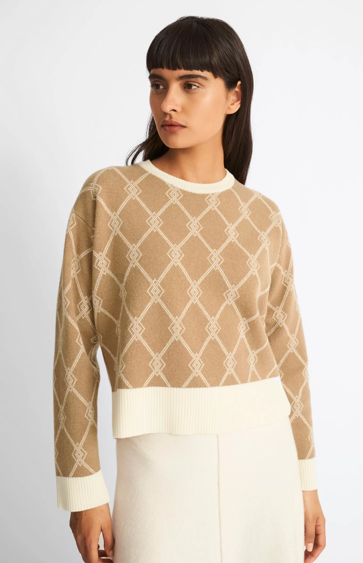 Women Pringle of Scotland Cashmere Blend Monogram Jumper In Camel / Cream