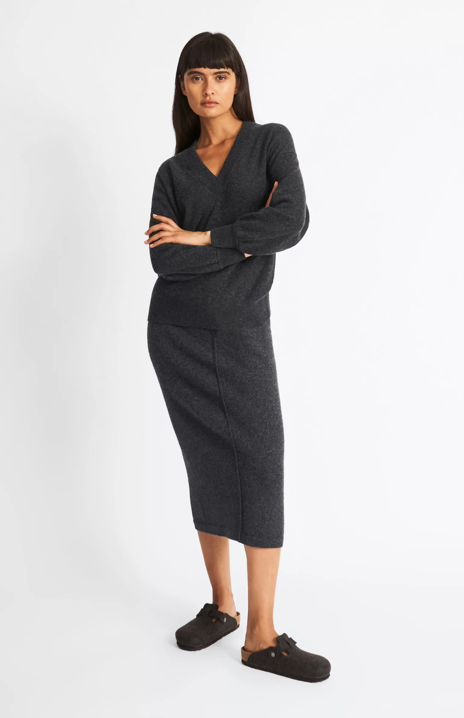 Women Pringle of Scotland Cashmere Blend Pencil Skirt In Charcoal