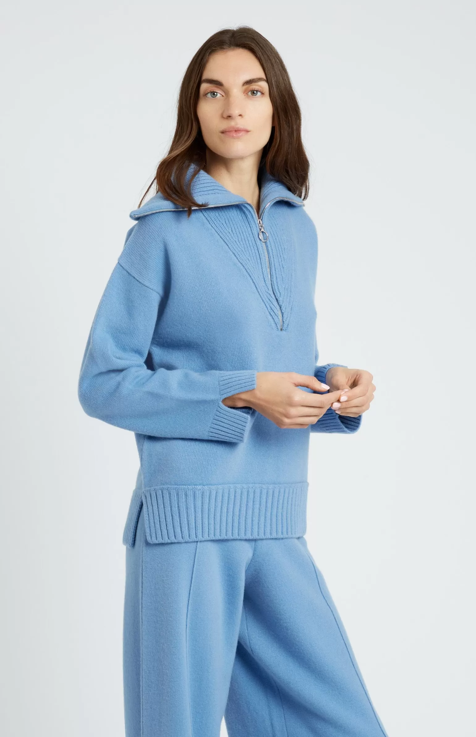 Women Pringle of Scotland Cashmere Blend Zip Jumper In Cornflower