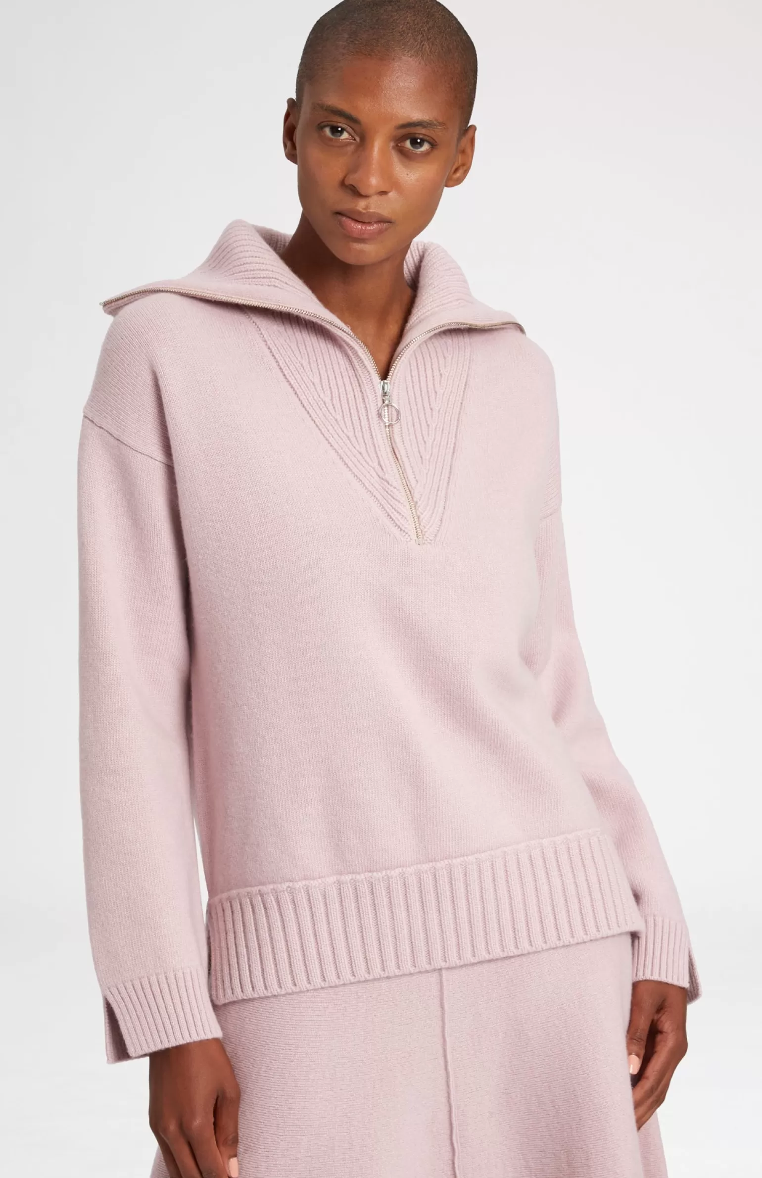 Women Pringle of Scotland Cashmere Blend Zip Jumper In Powder Pink