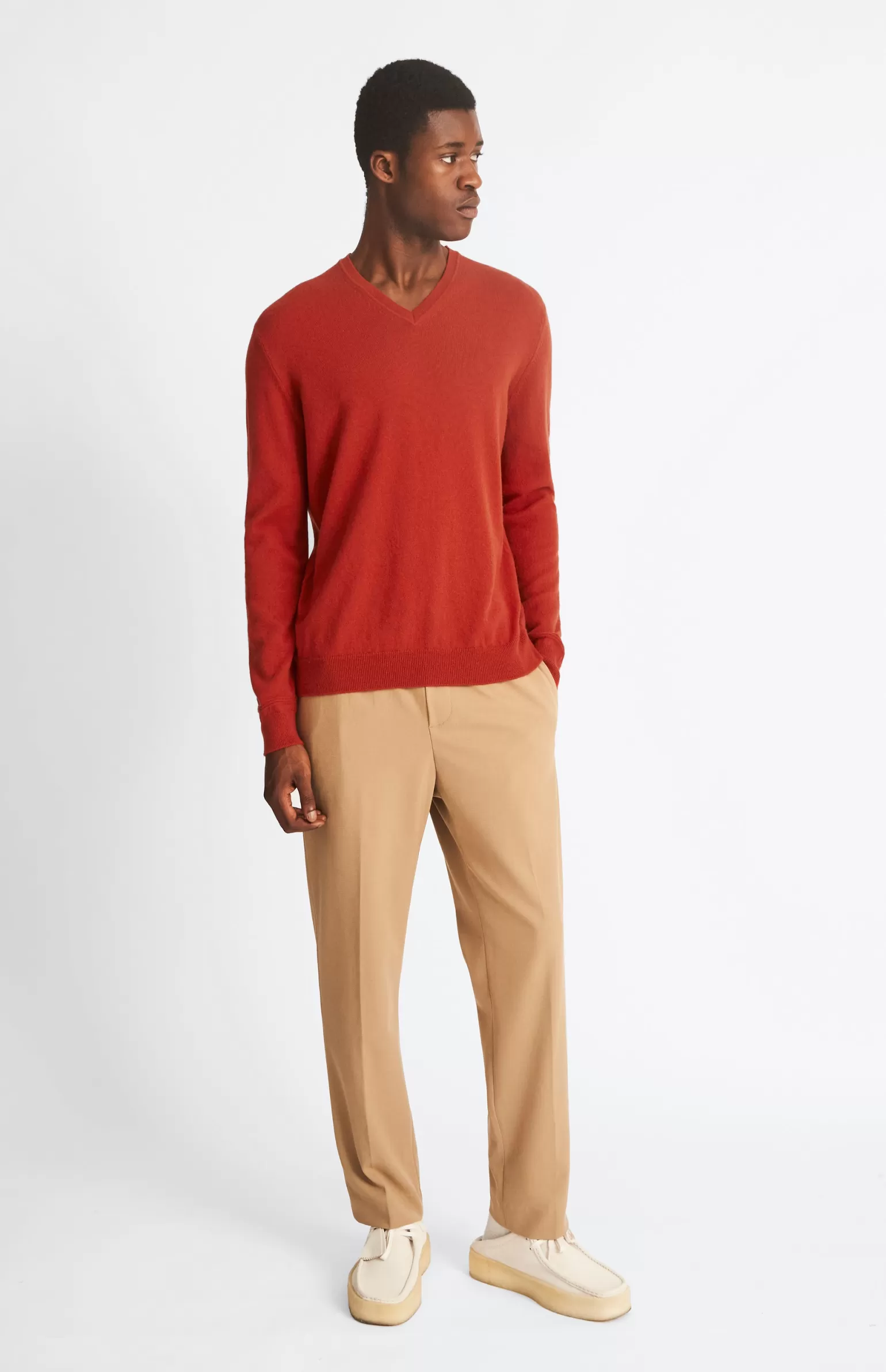 Pringle of Scotland Classic V Neck Cashmere Jumper In Rust Red