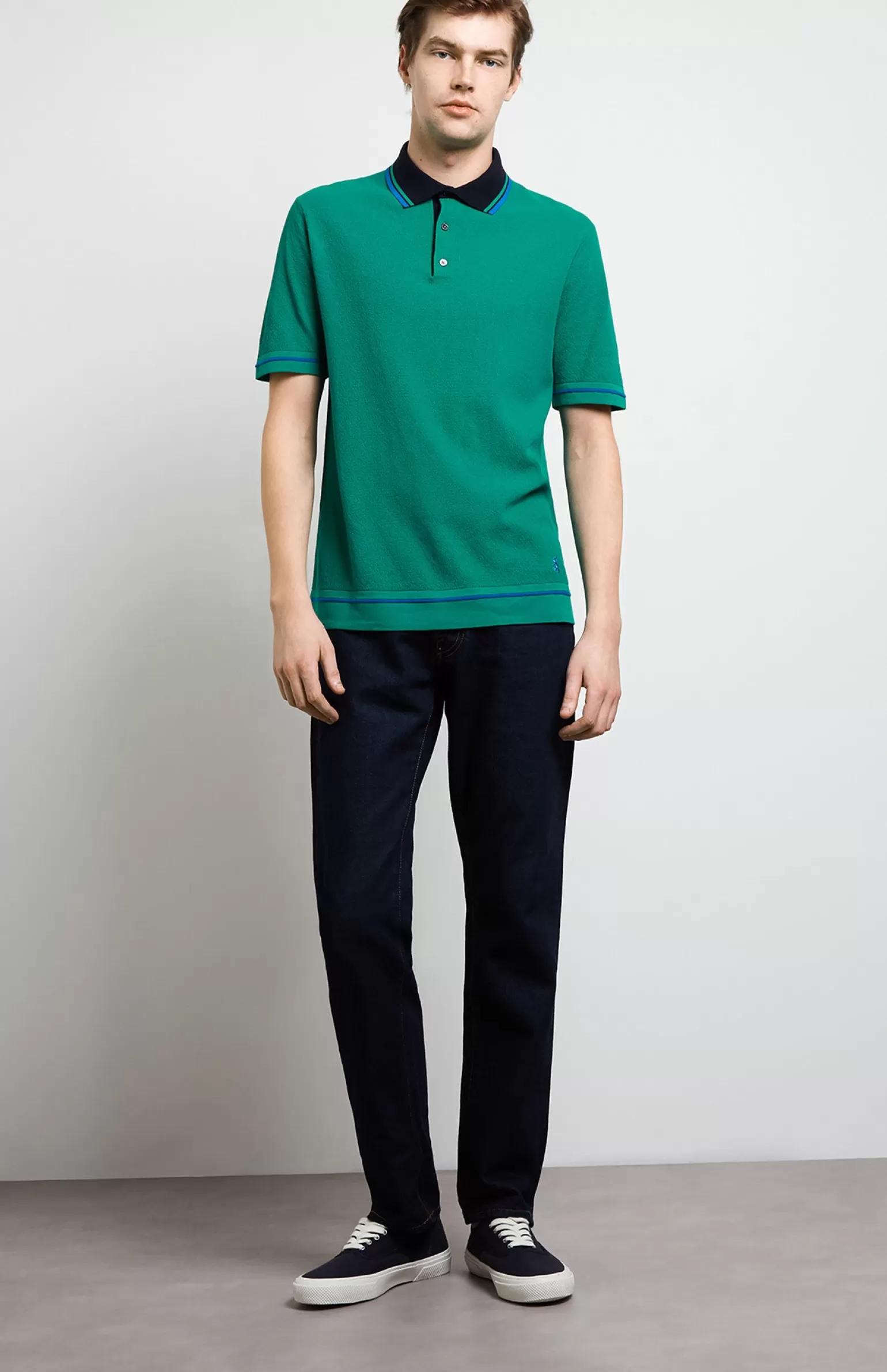 Pringle of Scotland Contrast Tipped Cotton Polo Shirt In Grass/Cobalt