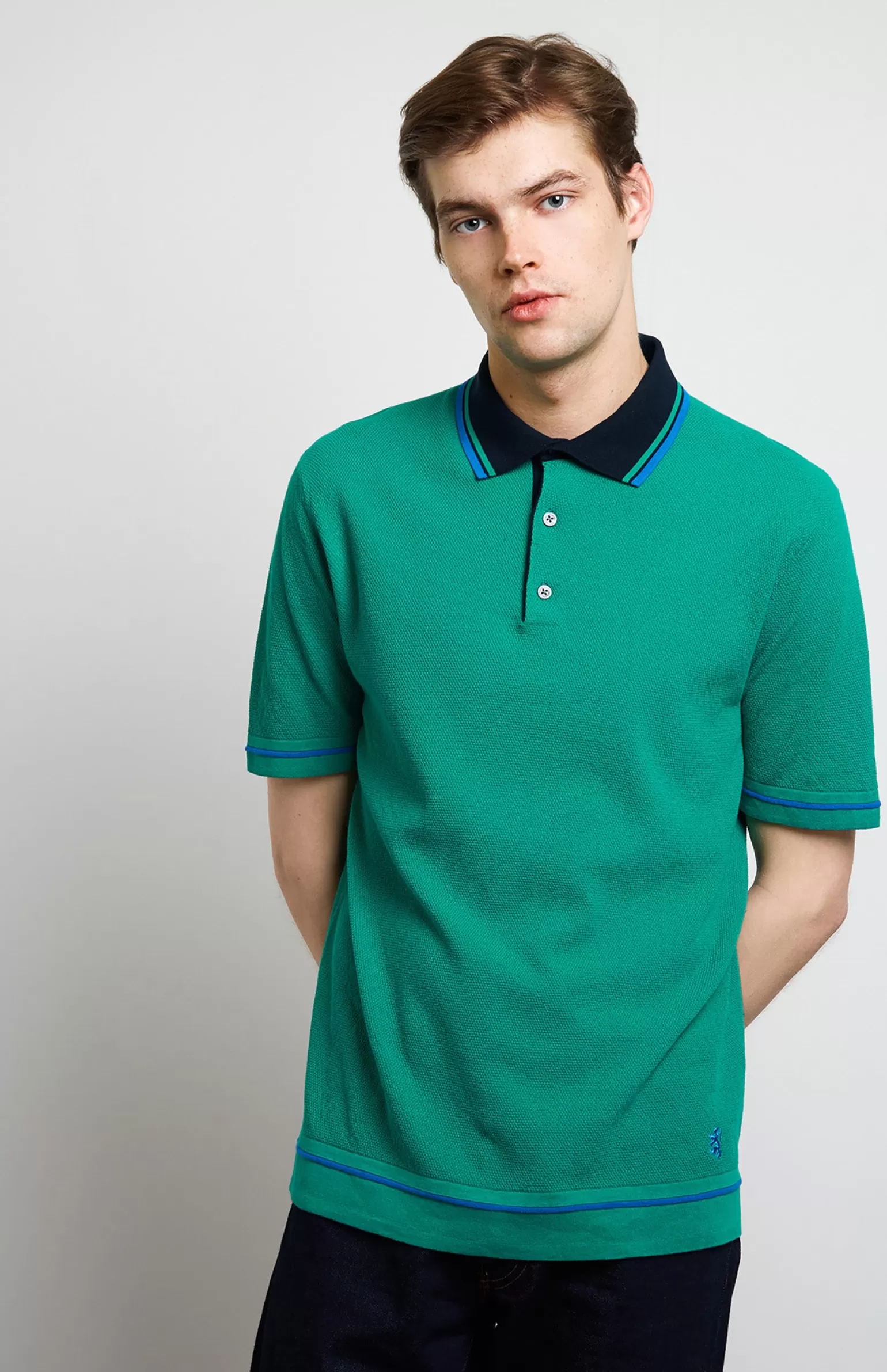 Pringle of Scotland Contrast Tipped Cotton Polo Shirt In Grass/Cobalt