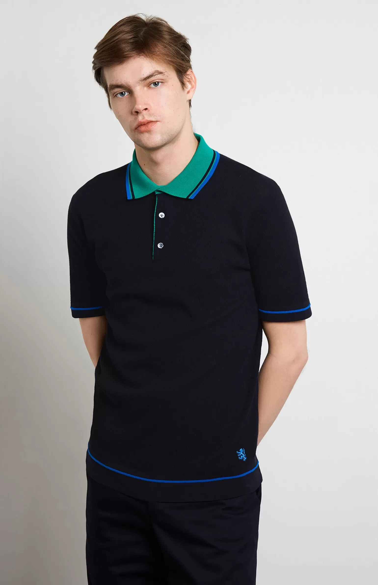 Pringle of Scotland Contrast Tipped Cotton Polo Shirt In Navy/Green