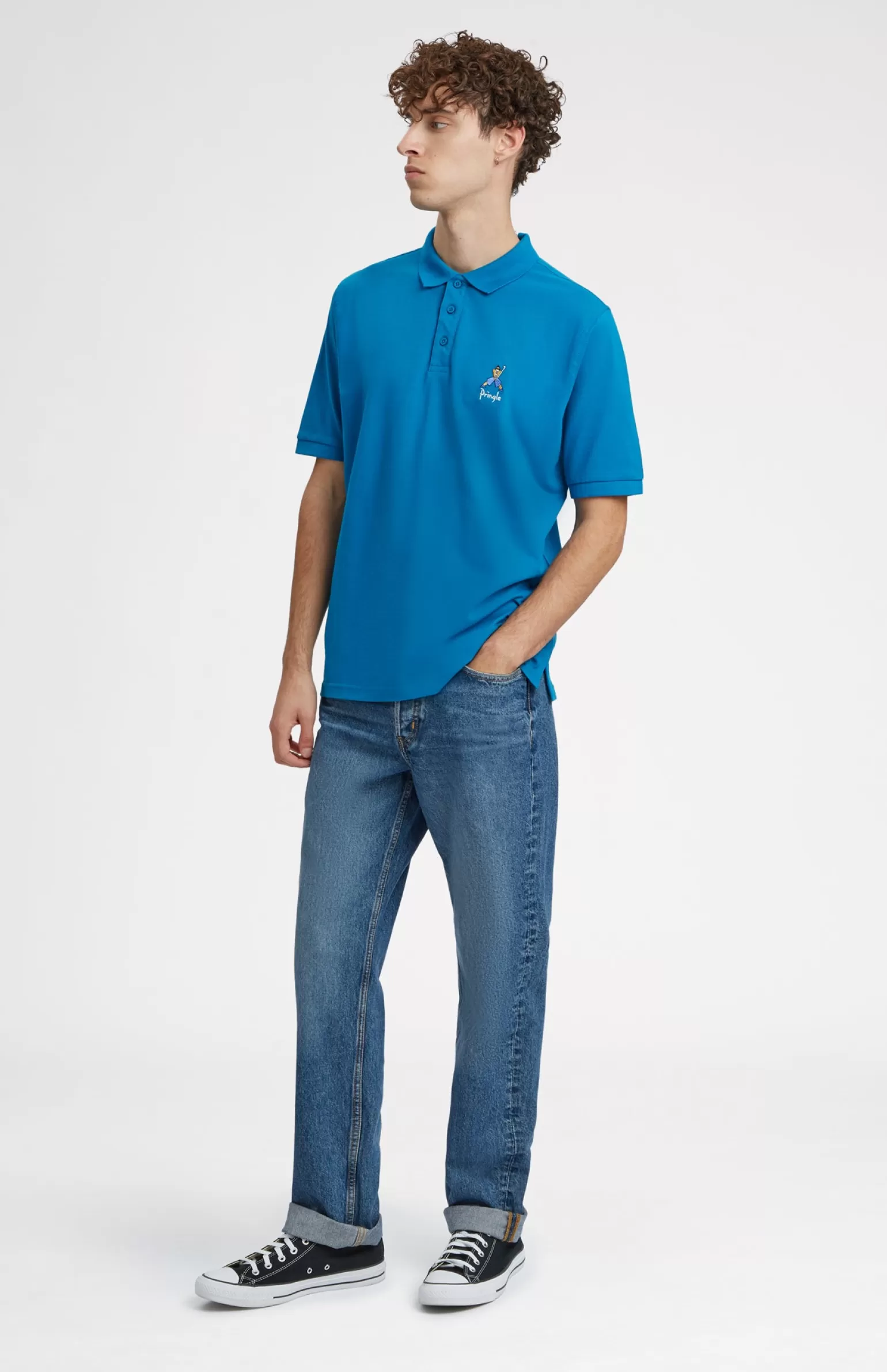 Pringle of Scotland Geometric George Golf Cotton Polo Shirt In Lagoon