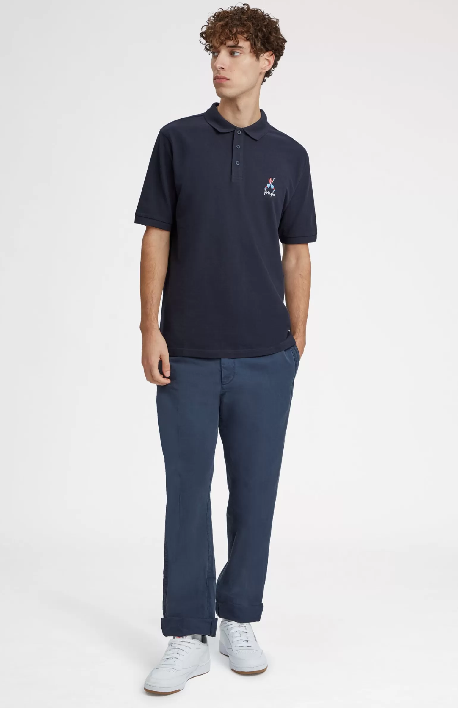 Pringle of Scotland Geometric George Golf Cotton Polo Shirt In Navy