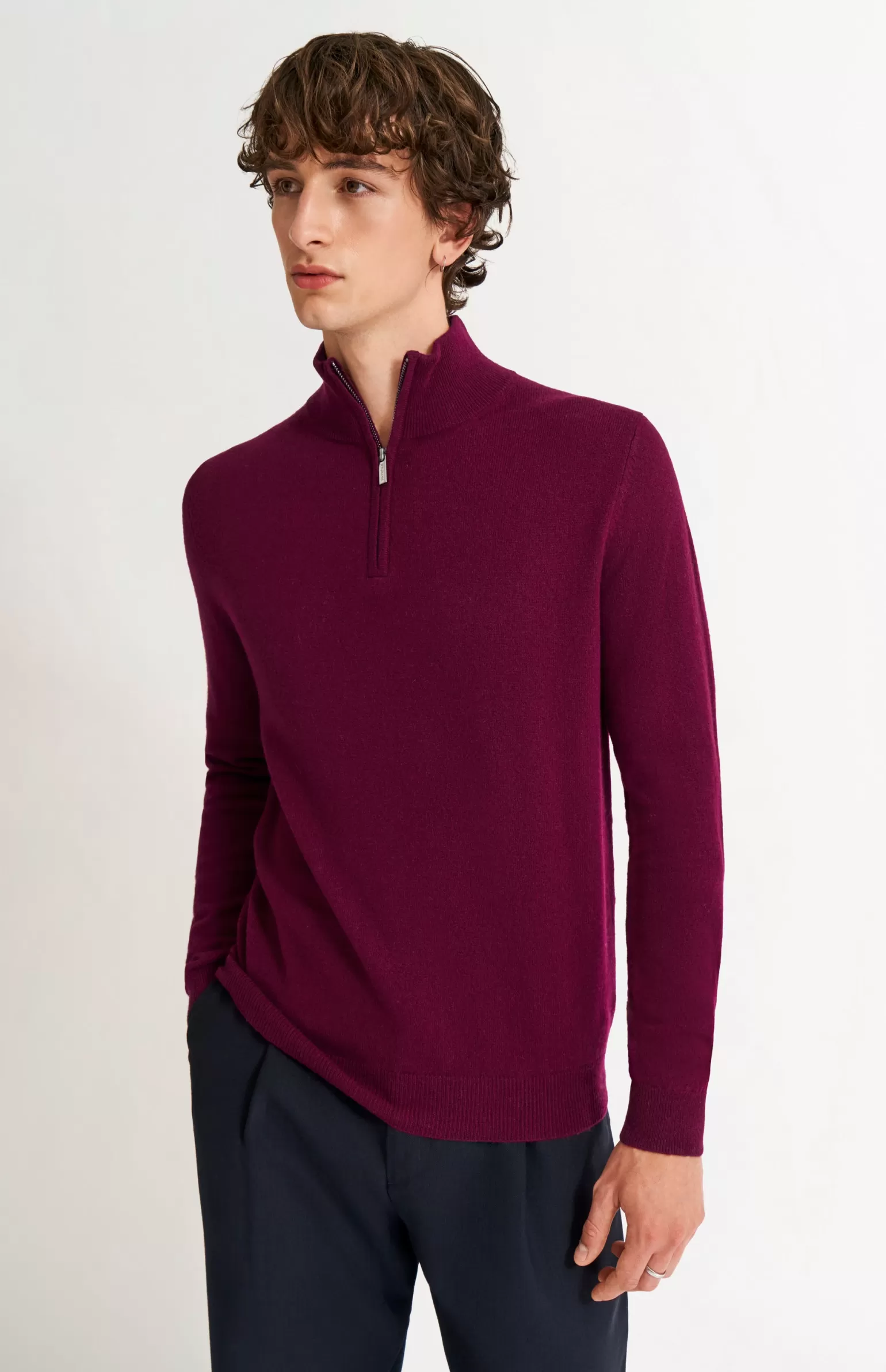 Pringle of Scotland Men's Qtr Zip Cashmere Classic Jumper In Burgundy