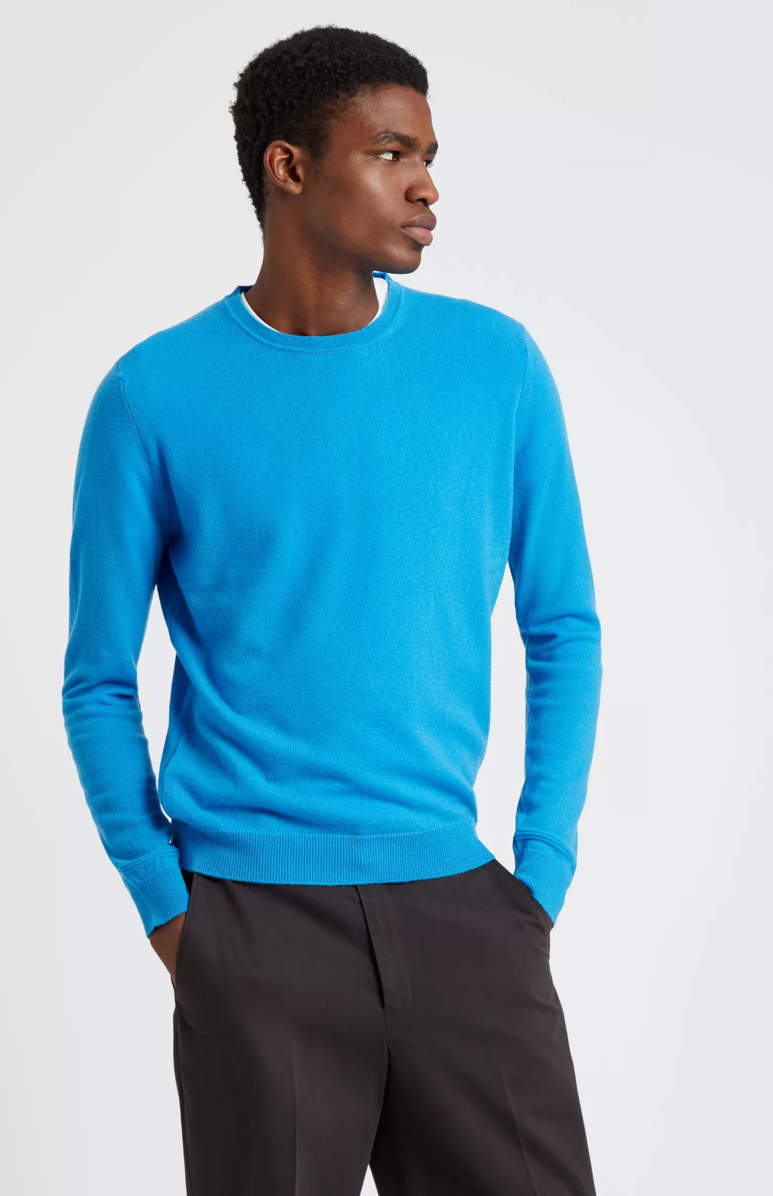 Pringle of Scotland Men's Round Neck Cashmere Jumper In Azure Blue