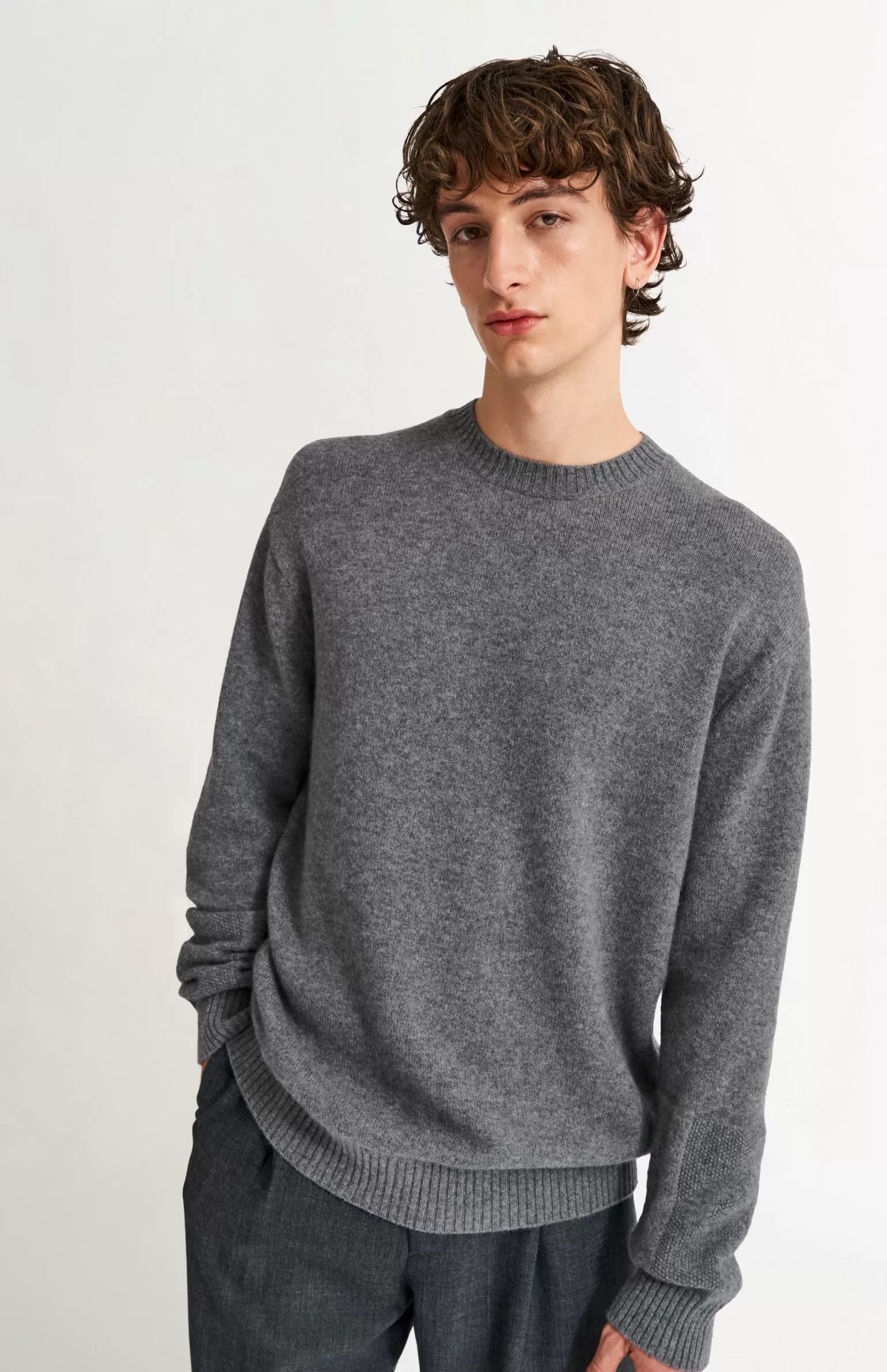 Pringle of Scotland Men's Round Neck Cashmere Jumper In Grey Melange