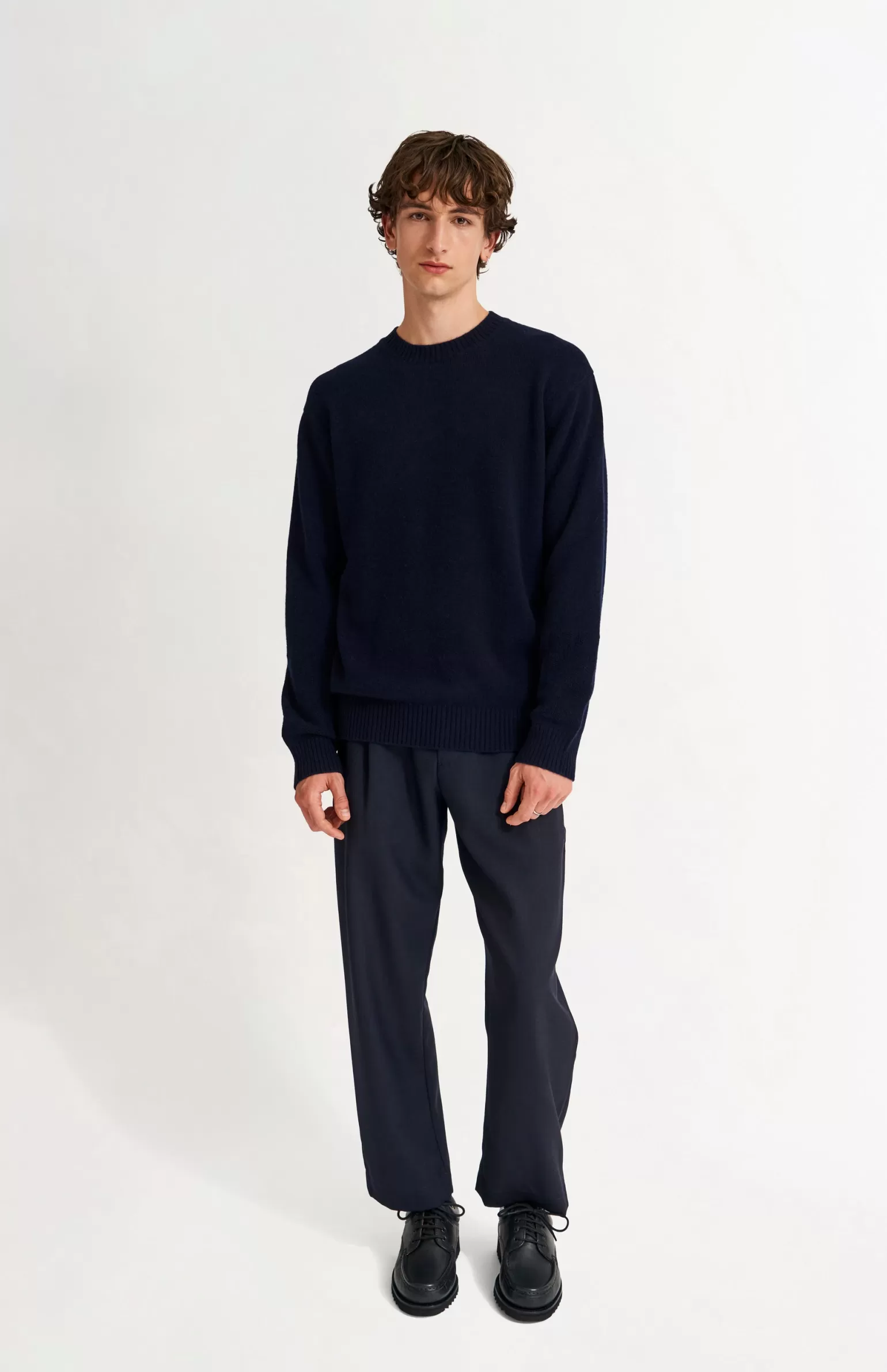 Pringle of Scotland Men's Round Neck Cashmere Jumper In Navy Melange