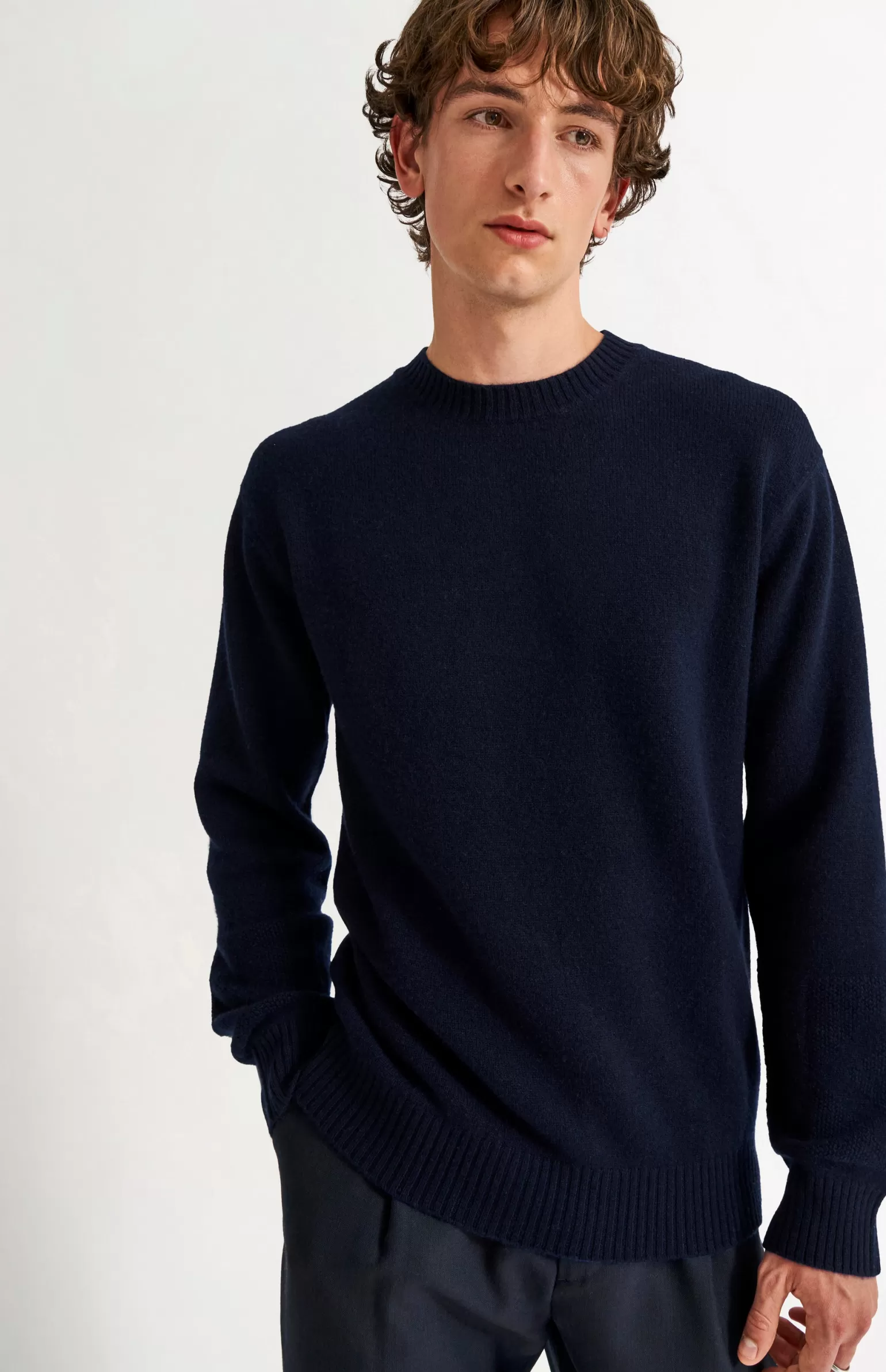 Pringle of Scotland Men's Round Neck Cashmere Jumper In Navy Melange