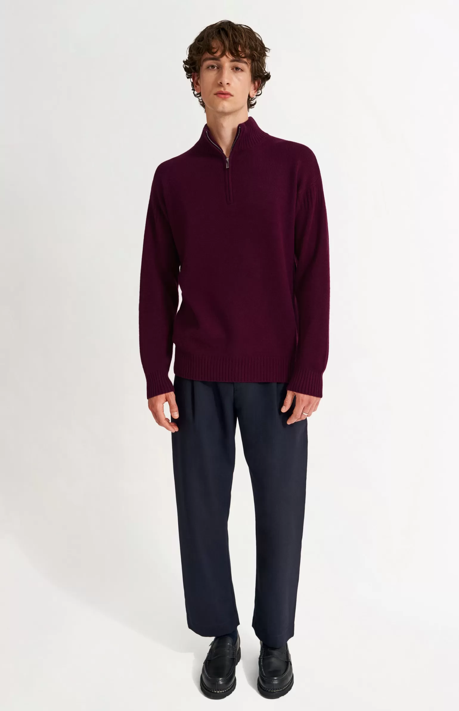 Pringle of Scotland Men's Zip Neck Cashmere Jumper In Burgundy