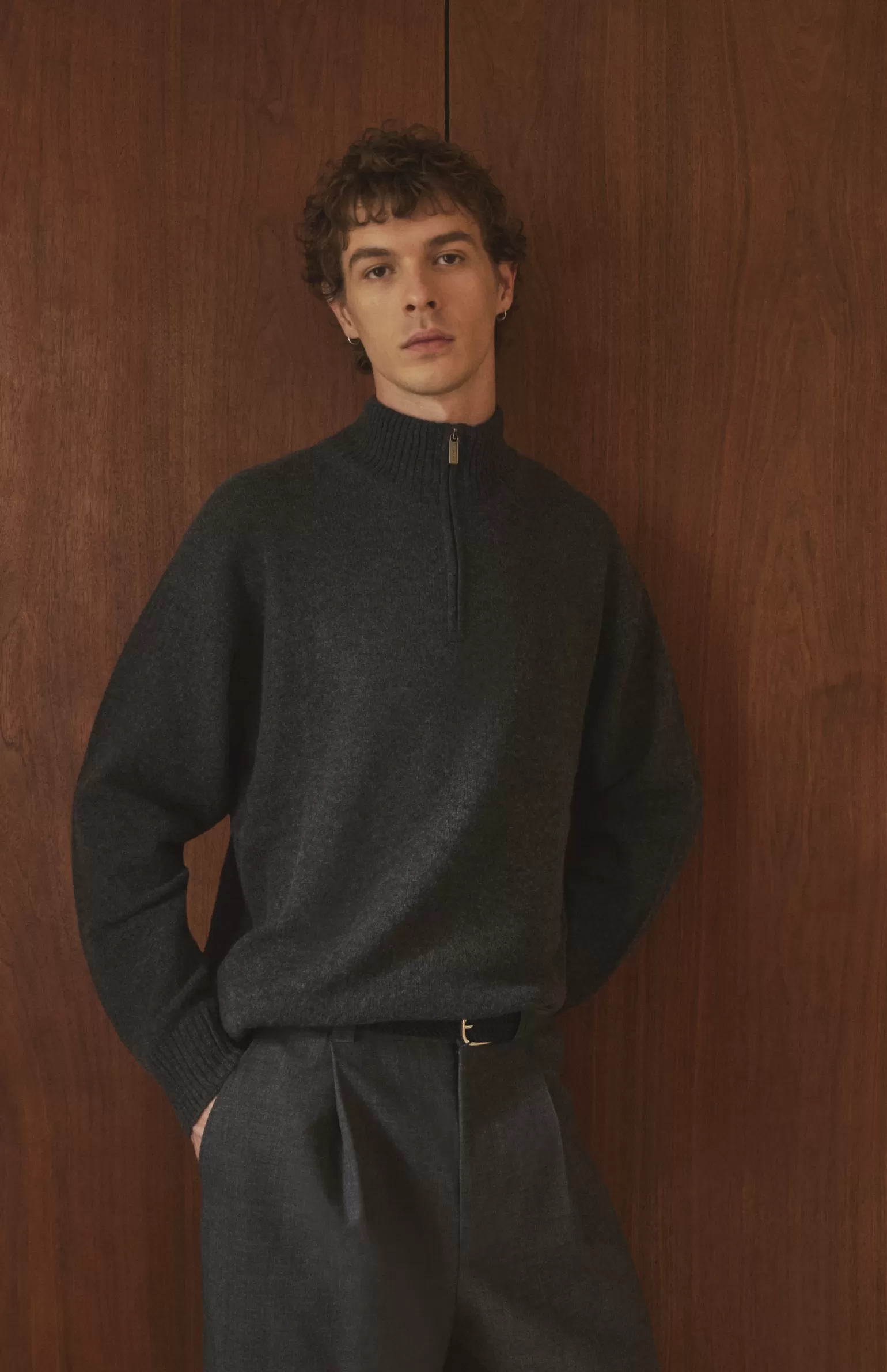 Pringle of Scotland Men's Zip Neck Cashmere Jumper In Charcoal