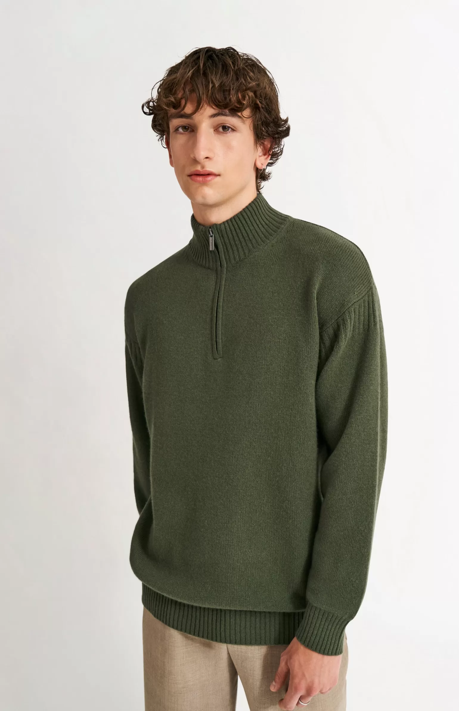 Pringle of Scotland Men's Zip Neck Cashmere Jumper In Evergreen