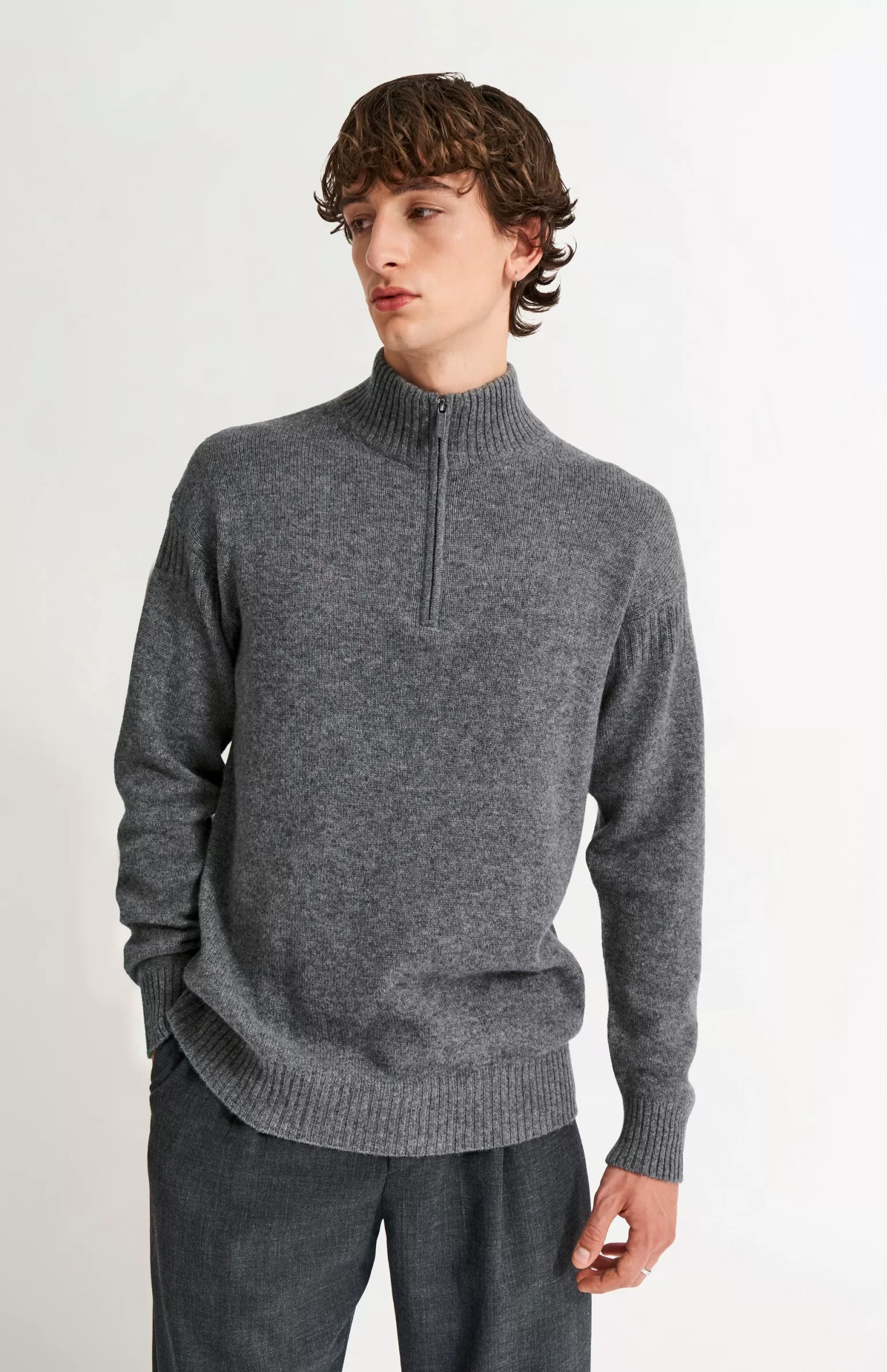 Pringle of Scotland Men's Zip Neck Cashmere Jumper In Grey Melange