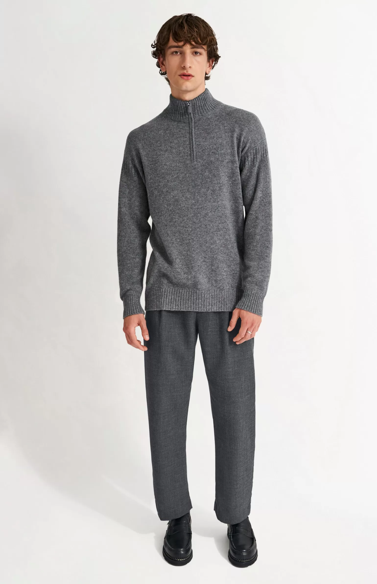 Pringle of Scotland Men's Zip Neck Cashmere Jumper In Grey Melange