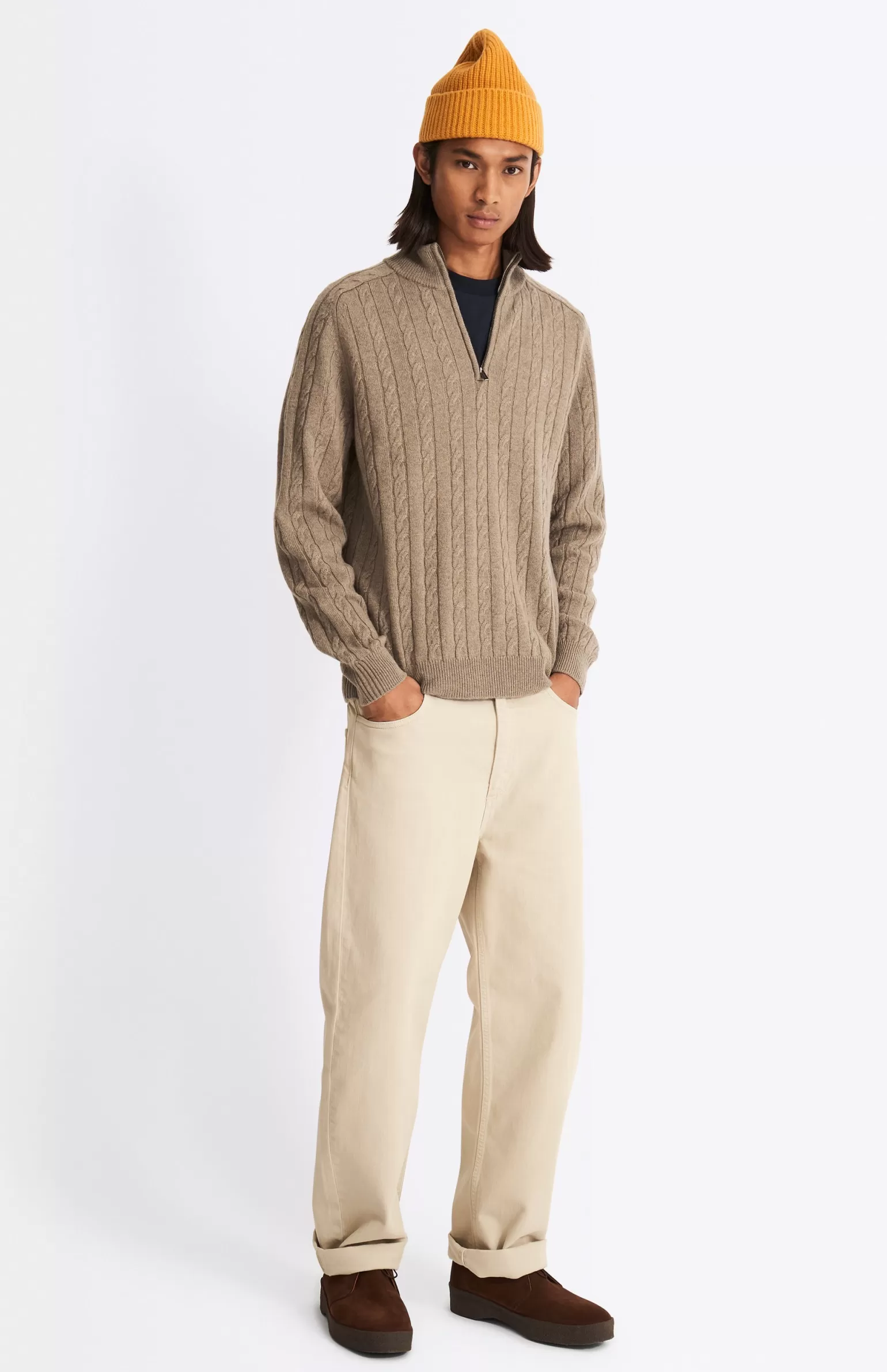 Pringle of Scotland Quarter Zip Lambswool Jumper In Dark Natural