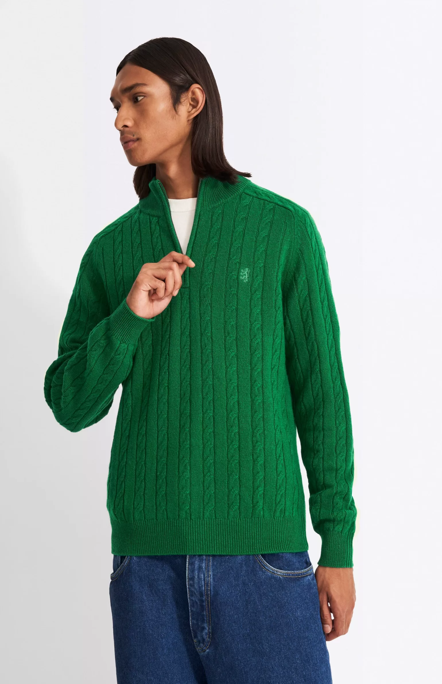 Pringle of Scotland Quarter Zip Lambswool Jumper In Dark Pine