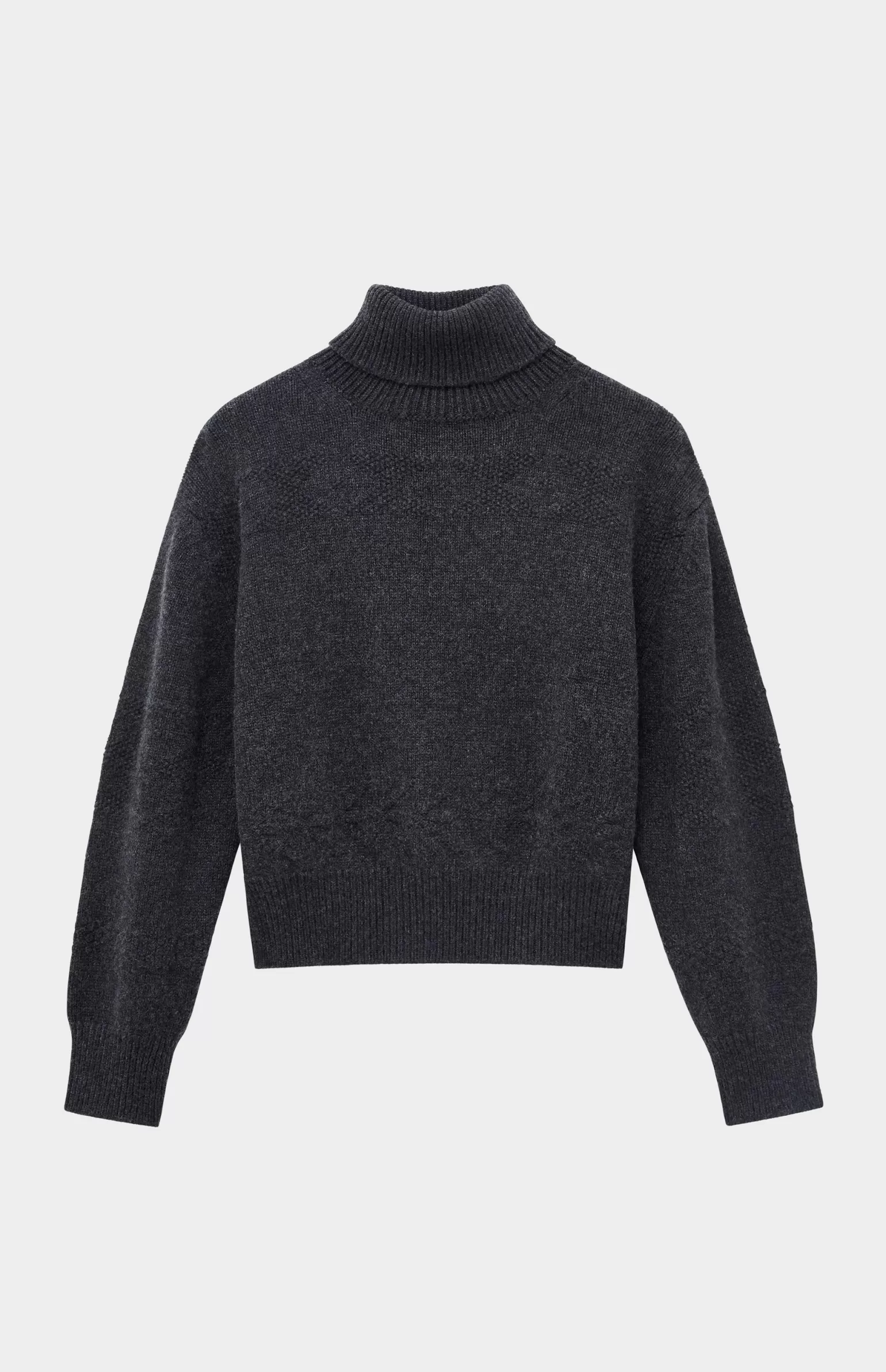 Women Pringle of Scotland Roll Neck Guernsey Cashmere Jumper In Charcoal