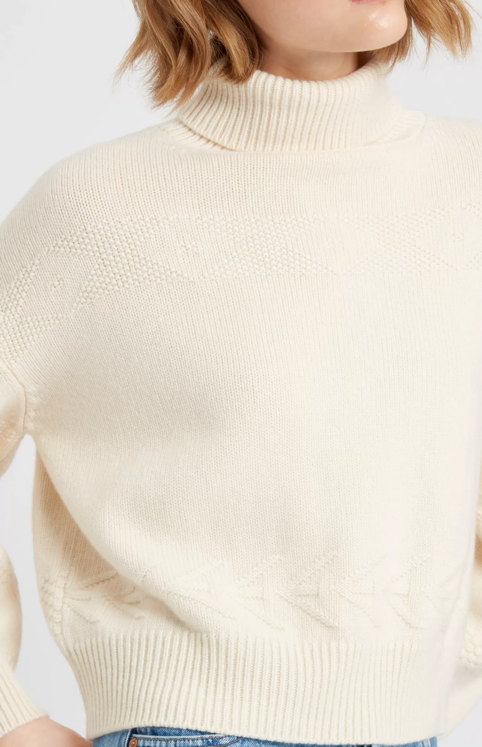 Women Pringle of Scotland Roll Neck Guernsey Cashmere Jumper In Off White