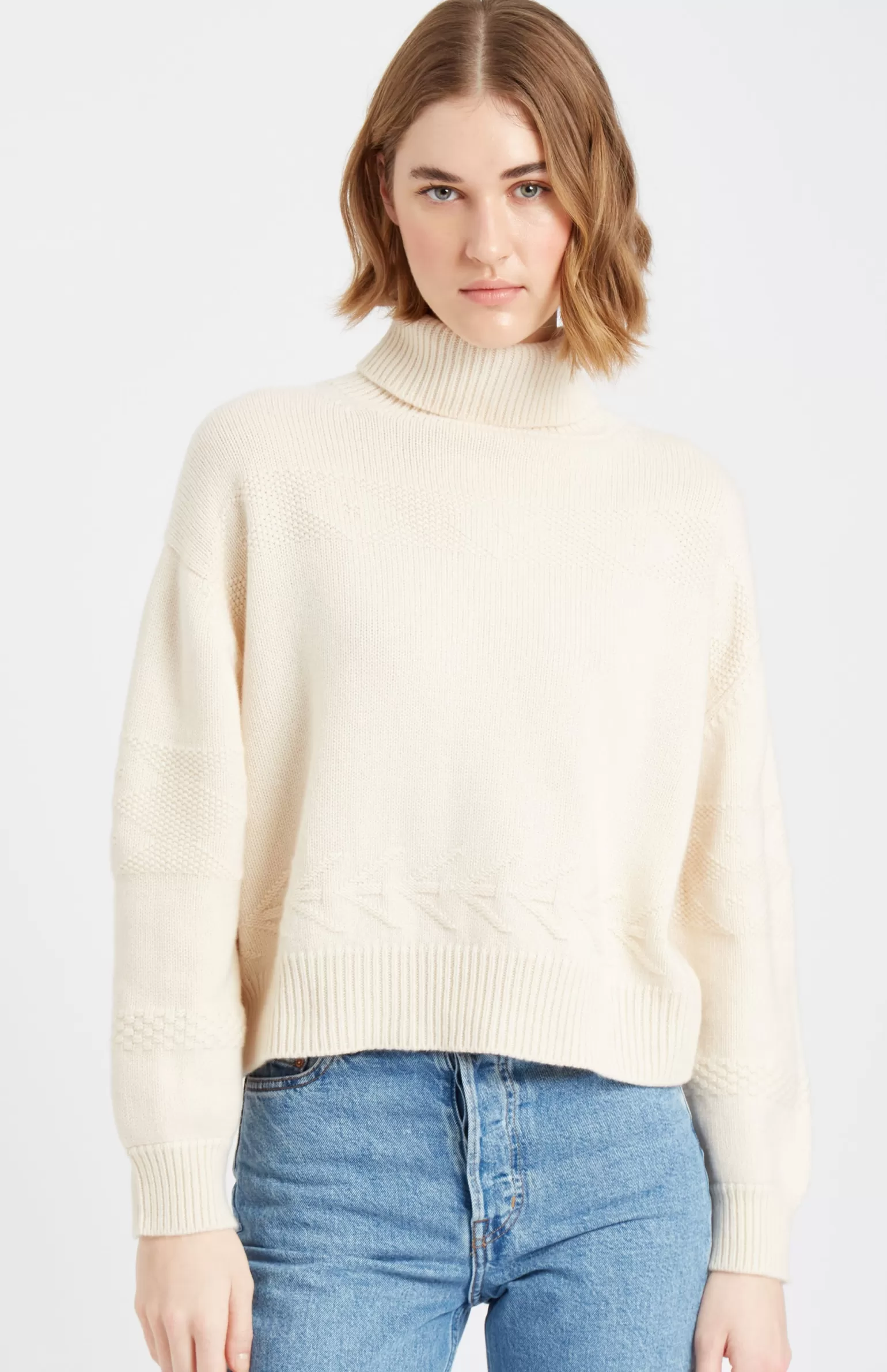 Women Pringle of Scotland Roll Neck Guernsey Cashmere Jumper In Off White