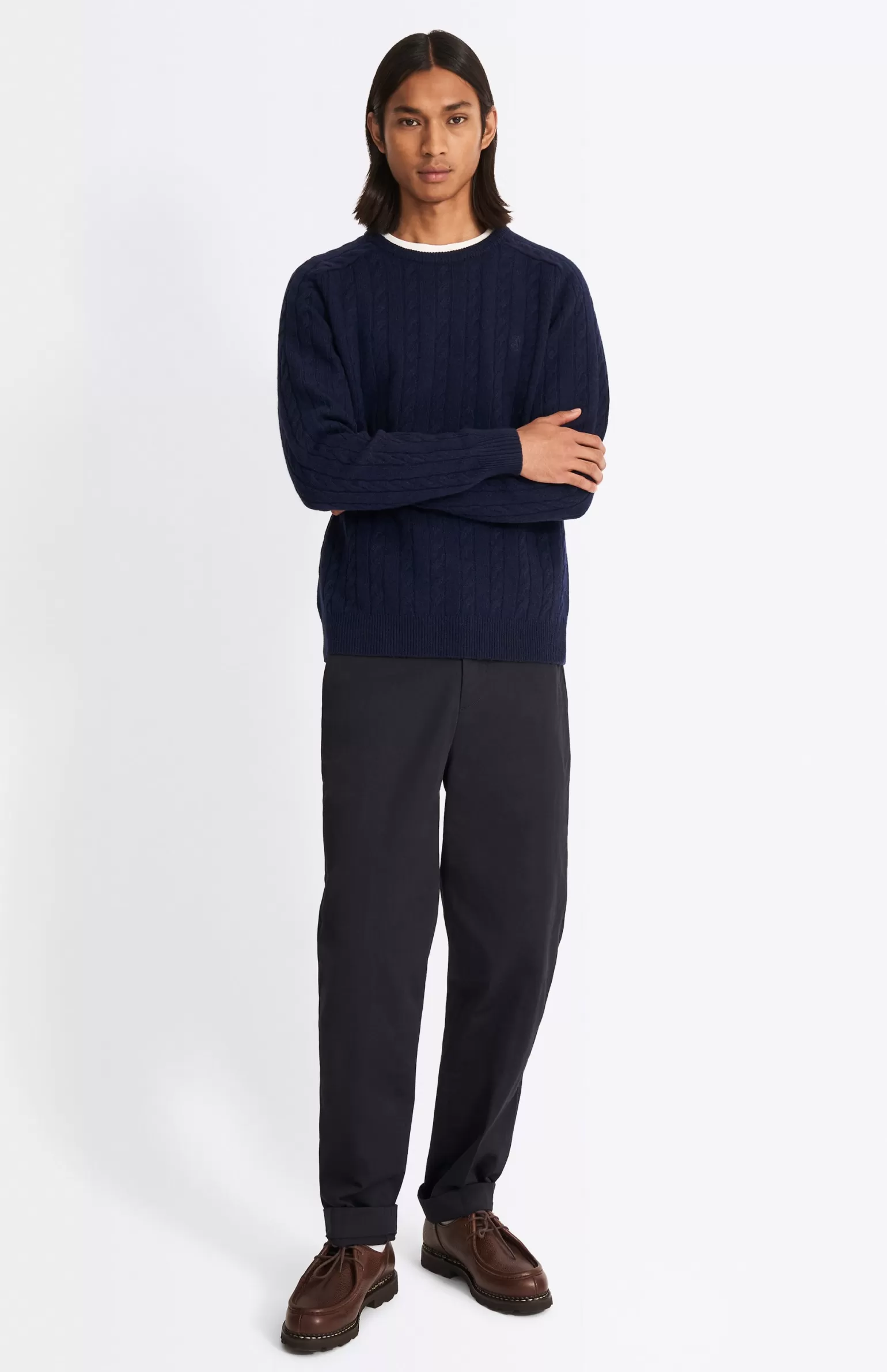 Pringle of Scotland Round Neck Cable Knit Lambswool Jumper In Midnight