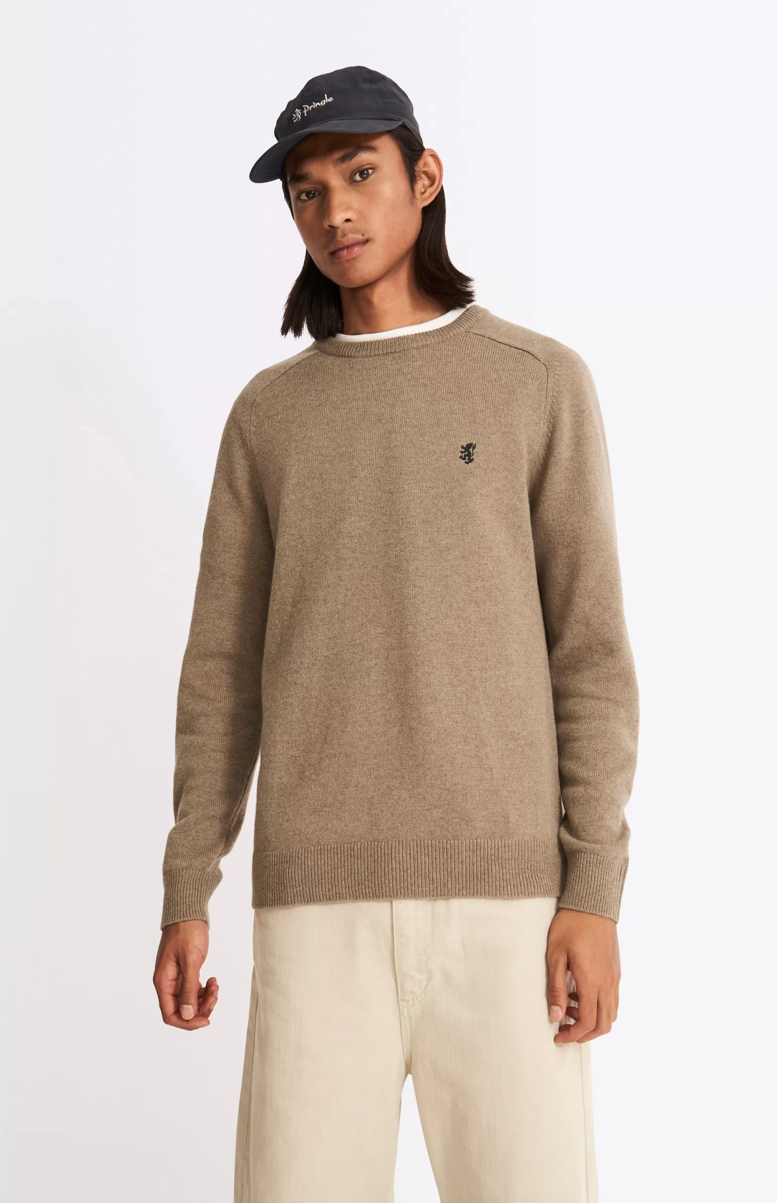 Pringle of Scotland Round Neck Lambswool Contrast Jumper In Dark Natural