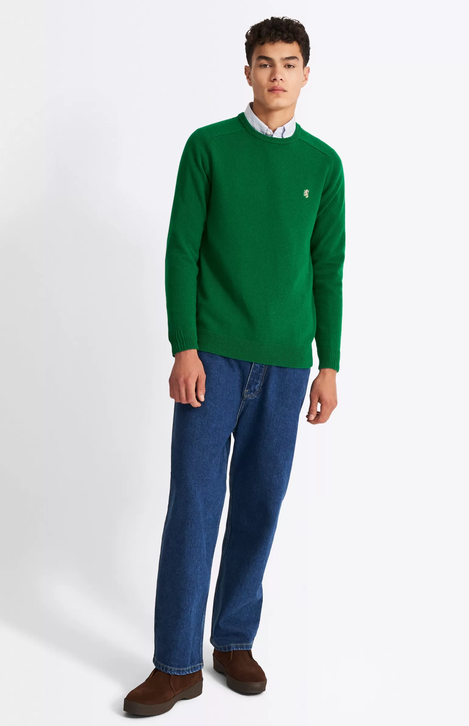 Pringle of Scotland Round Neck Lambswool Contrast Jumper In Dark Pine