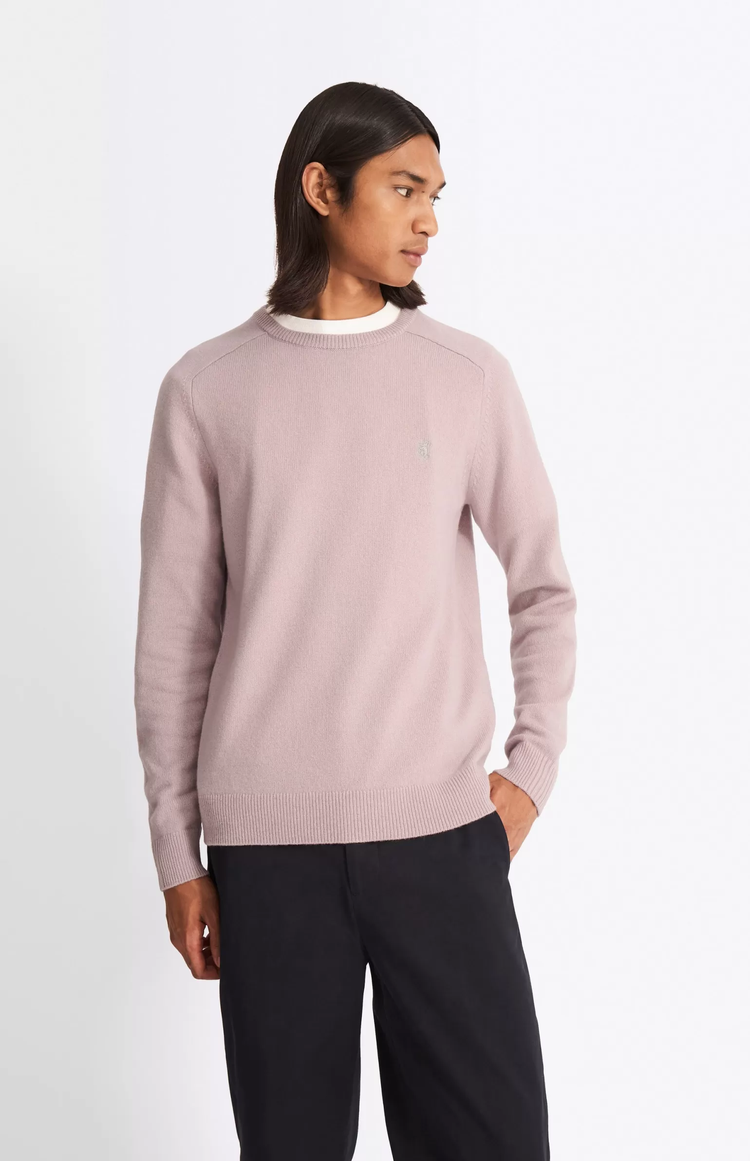 Pringle of Scotland Round Neck Lambswool Contrast Jumper In Dusty Pink