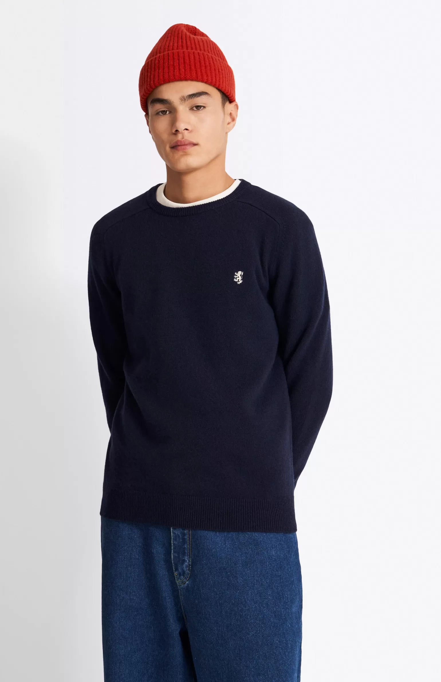 Pringle of Scotland Round Neck Lambswool Contrast Jumper In Midnight