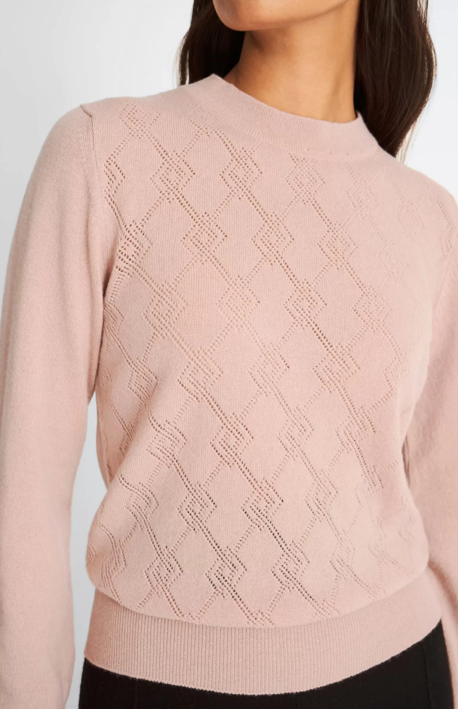 Women Pringle of Scotland Round Neck Pointelle Argyle Cashmere Jumper In Dusty Pink