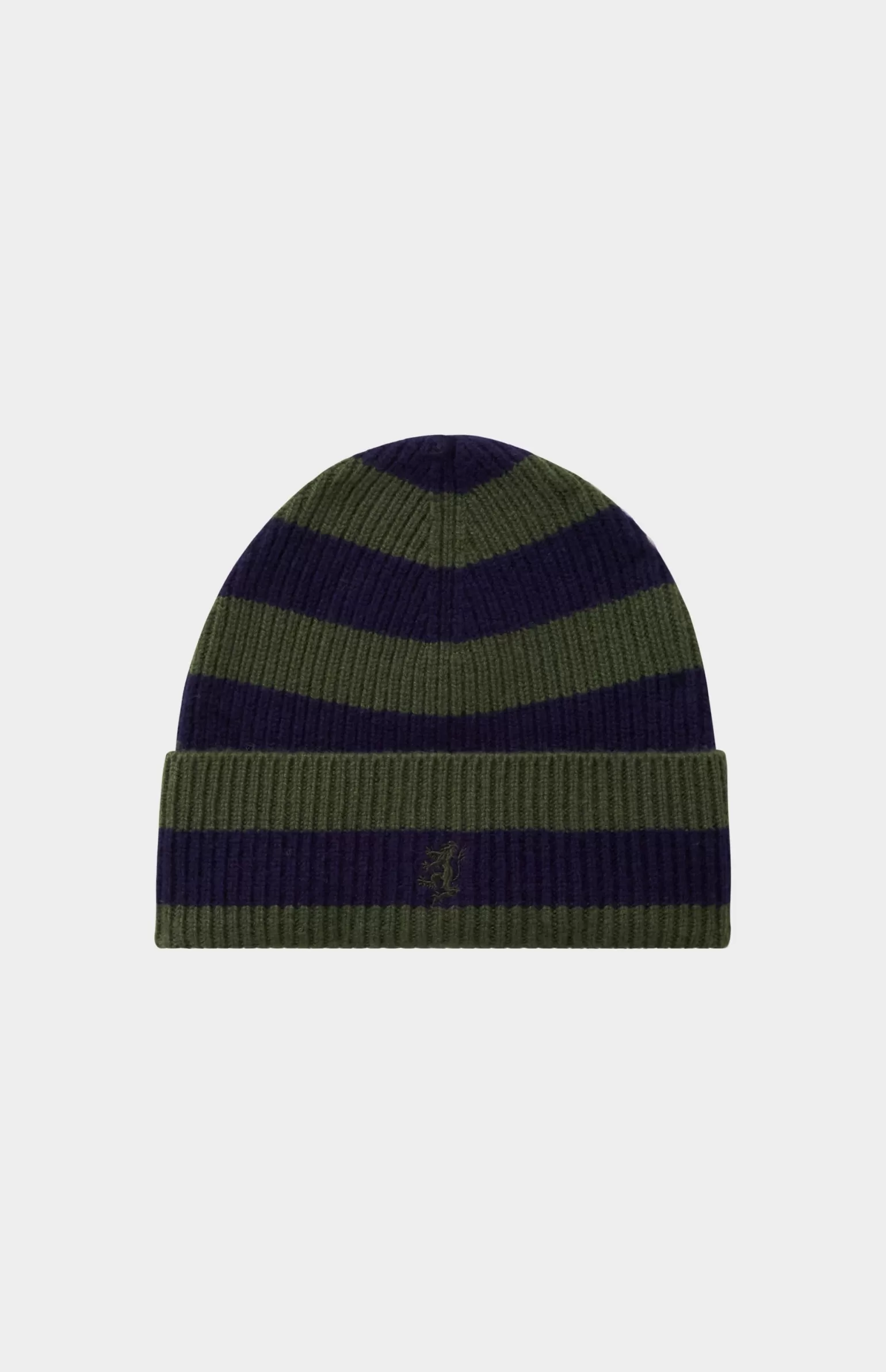 Women Pringle of Scotland Stripped Rib Cashmere Beanie In Evergreen and Navy