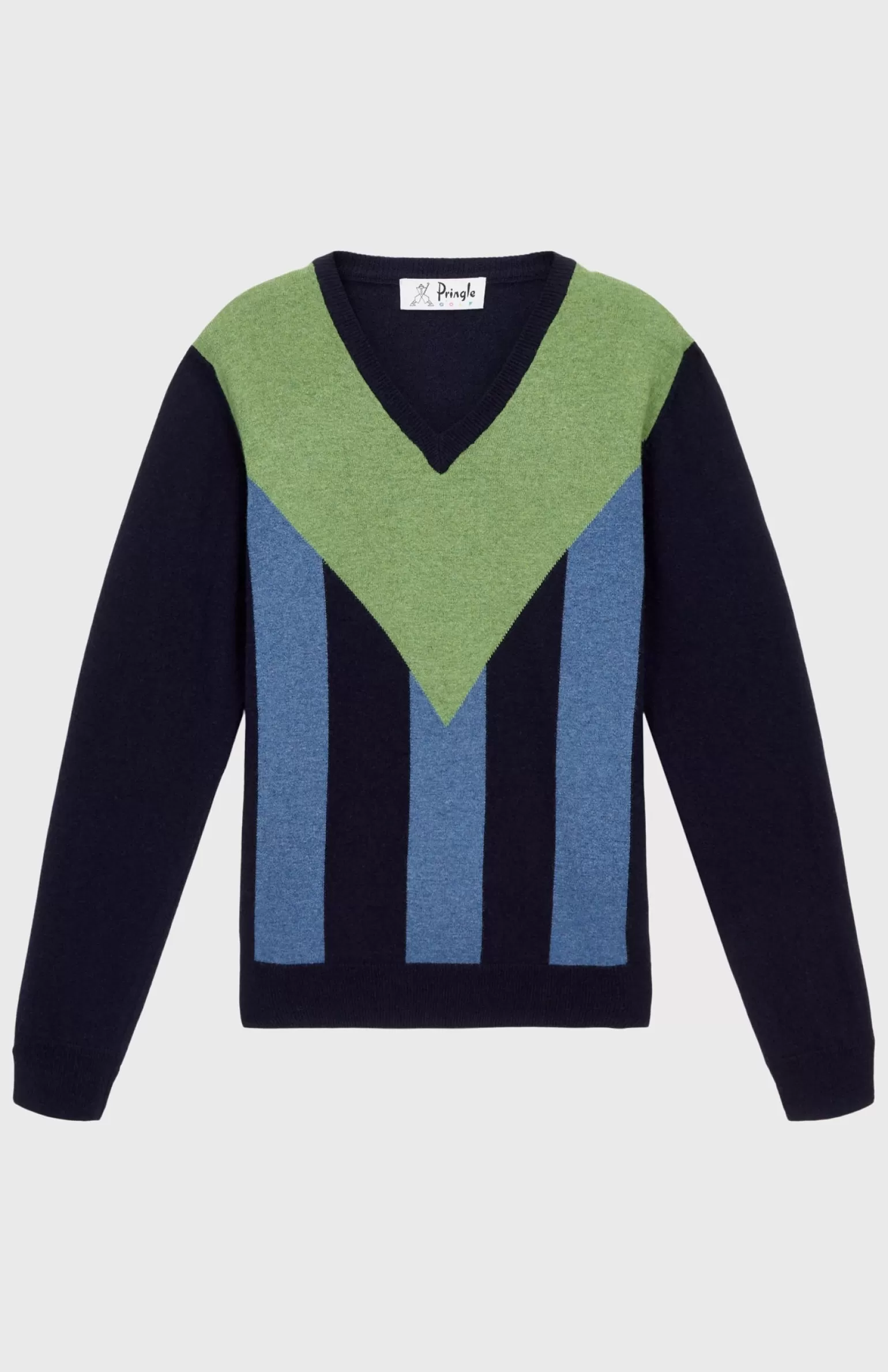 Pringle of Scotland Unisex V Neck Stripe Jumper In Navy