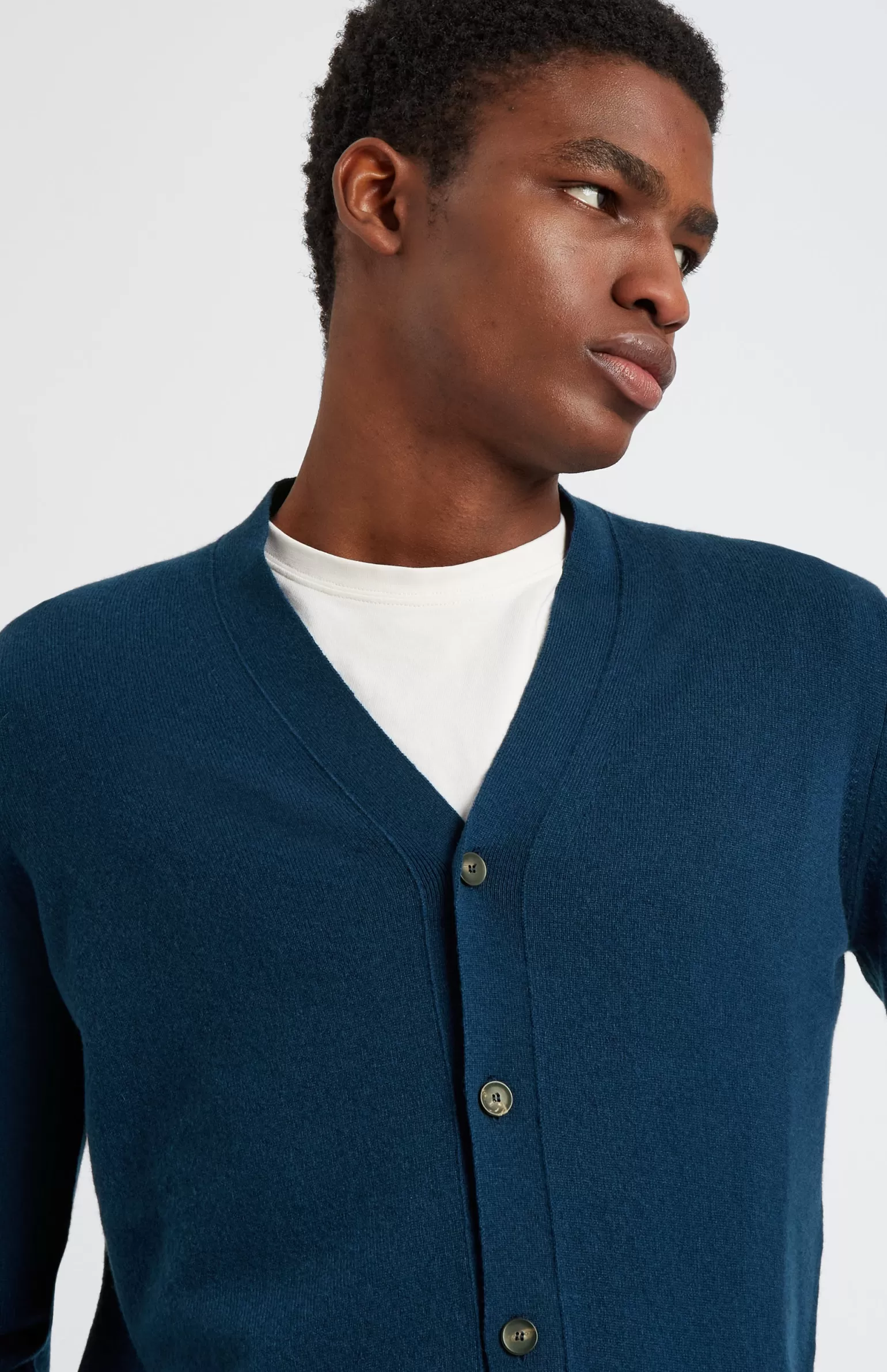 Pringle of Scotland V Neck Cashmere Cardigan In Atlantic Blue