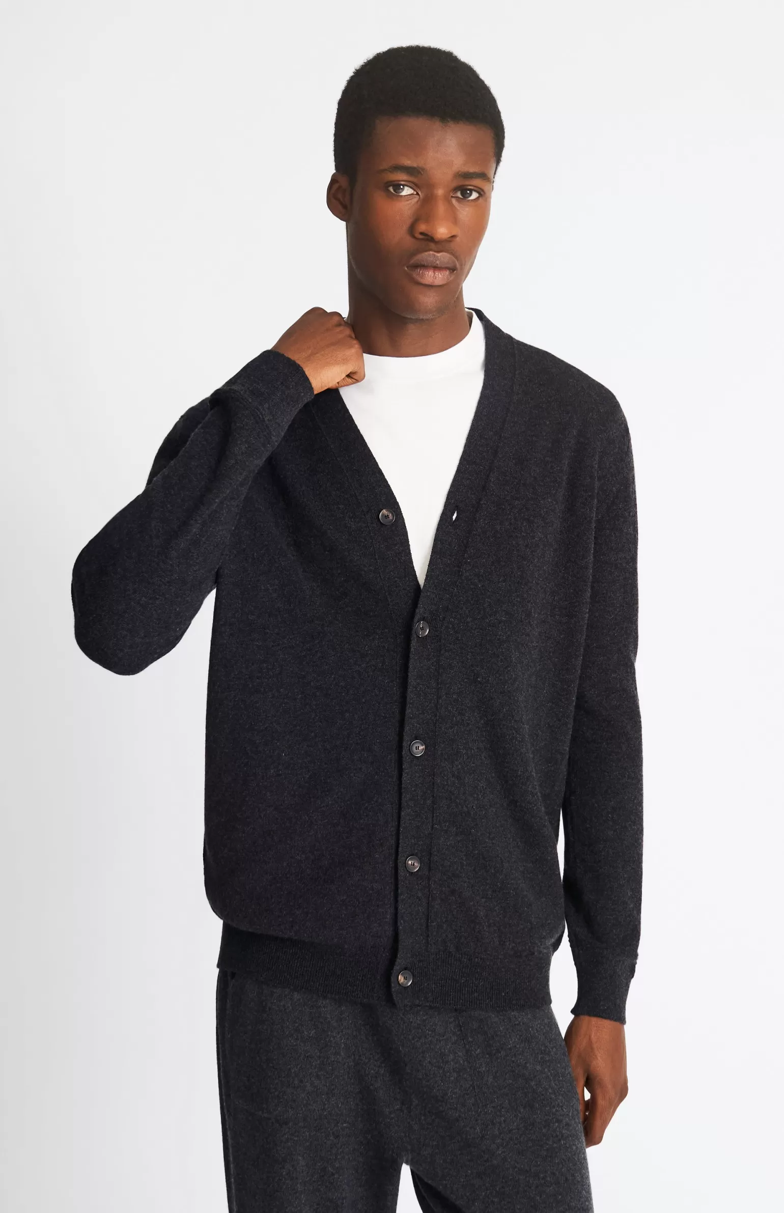 Pringle of Scotland V Neck Cashmere Cardigan In Charcoal