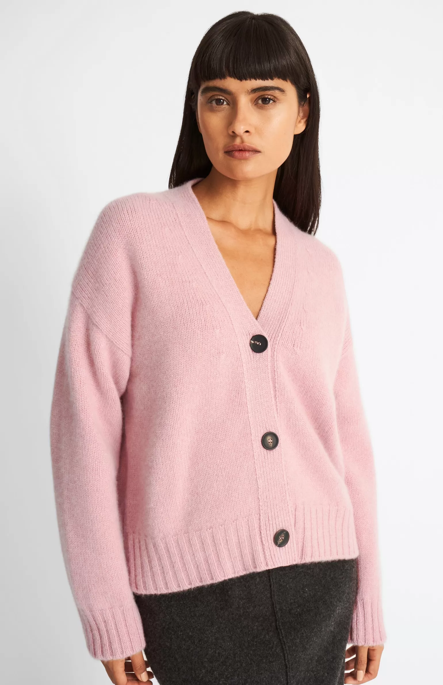 Women Pringle of Scotland Women's Cropped Chunky Cashmere Cardigan In Dusty Pink