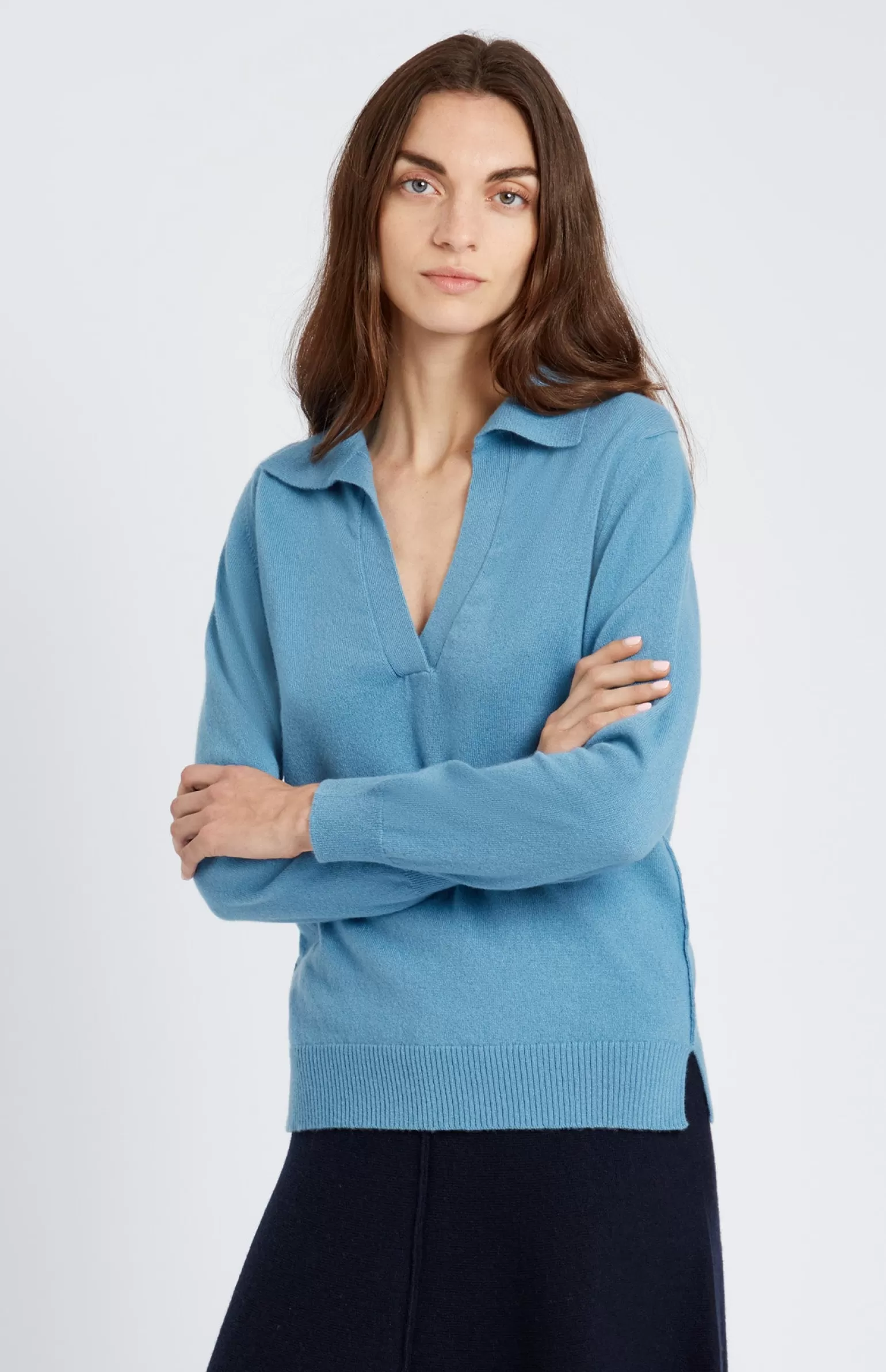 Women Pringle of Scotland Women's Polo-style Cashmere Jumper In Blue Smoke