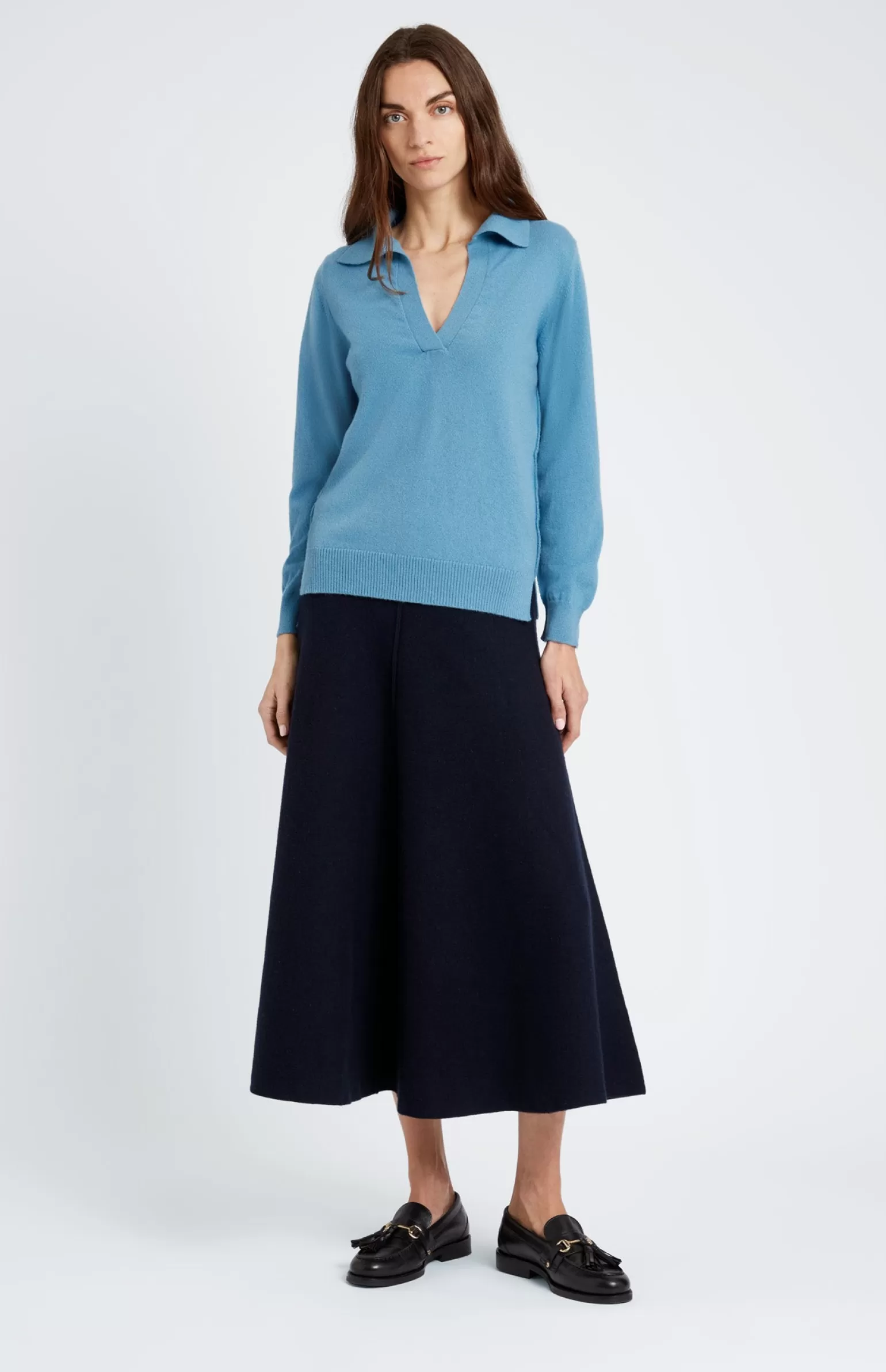 Women Pringle of Scotland Women's Polo-style Cashmere Jumper In Blue Smoke