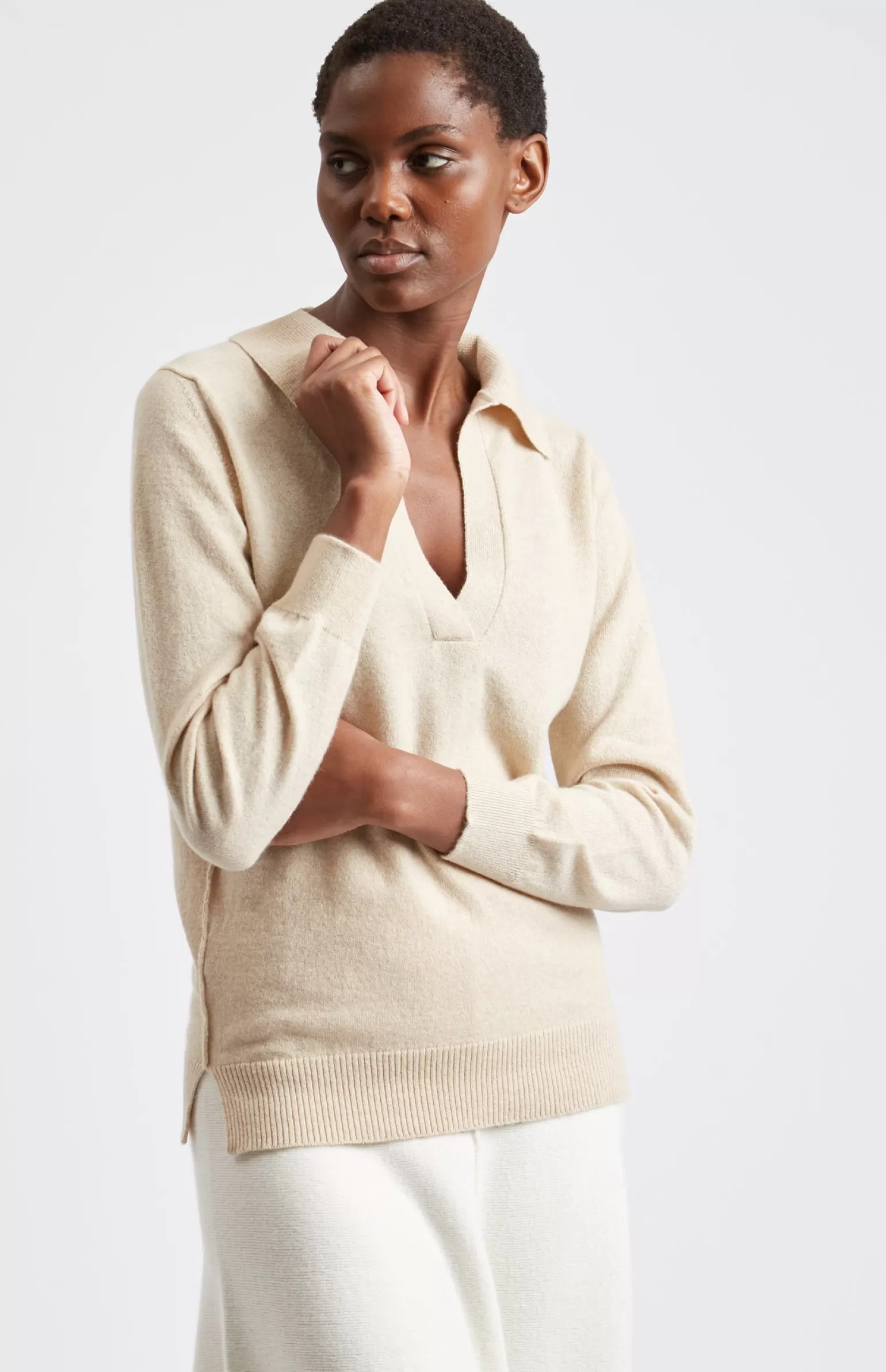 Women Pringle of Scotland Women's Polo-style Cashmere Jumper In Honey