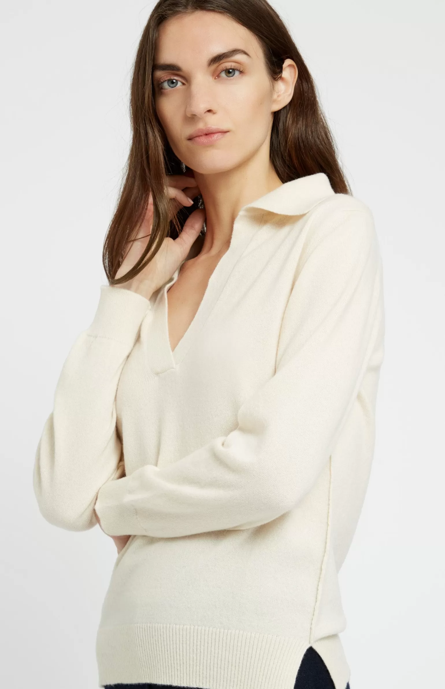 Women Pringle of Scotland Women's Polo-style Cashmere Jumper In Vanilla Cream