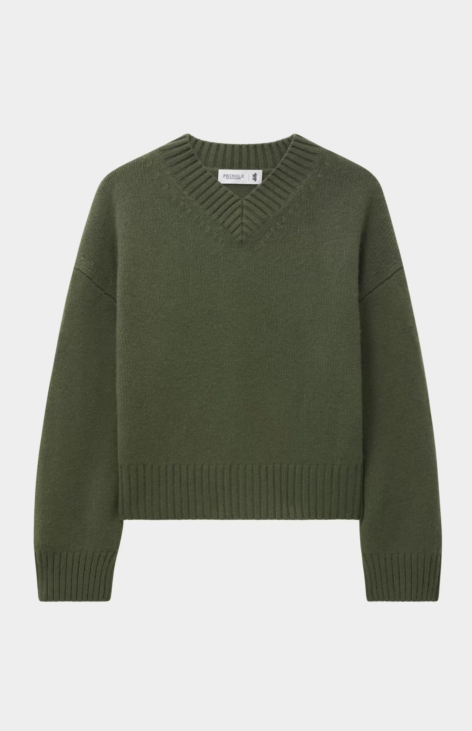 Women Pringle of Scotland Womens V Neck Chunky Cashmere Jumper In Evergreen