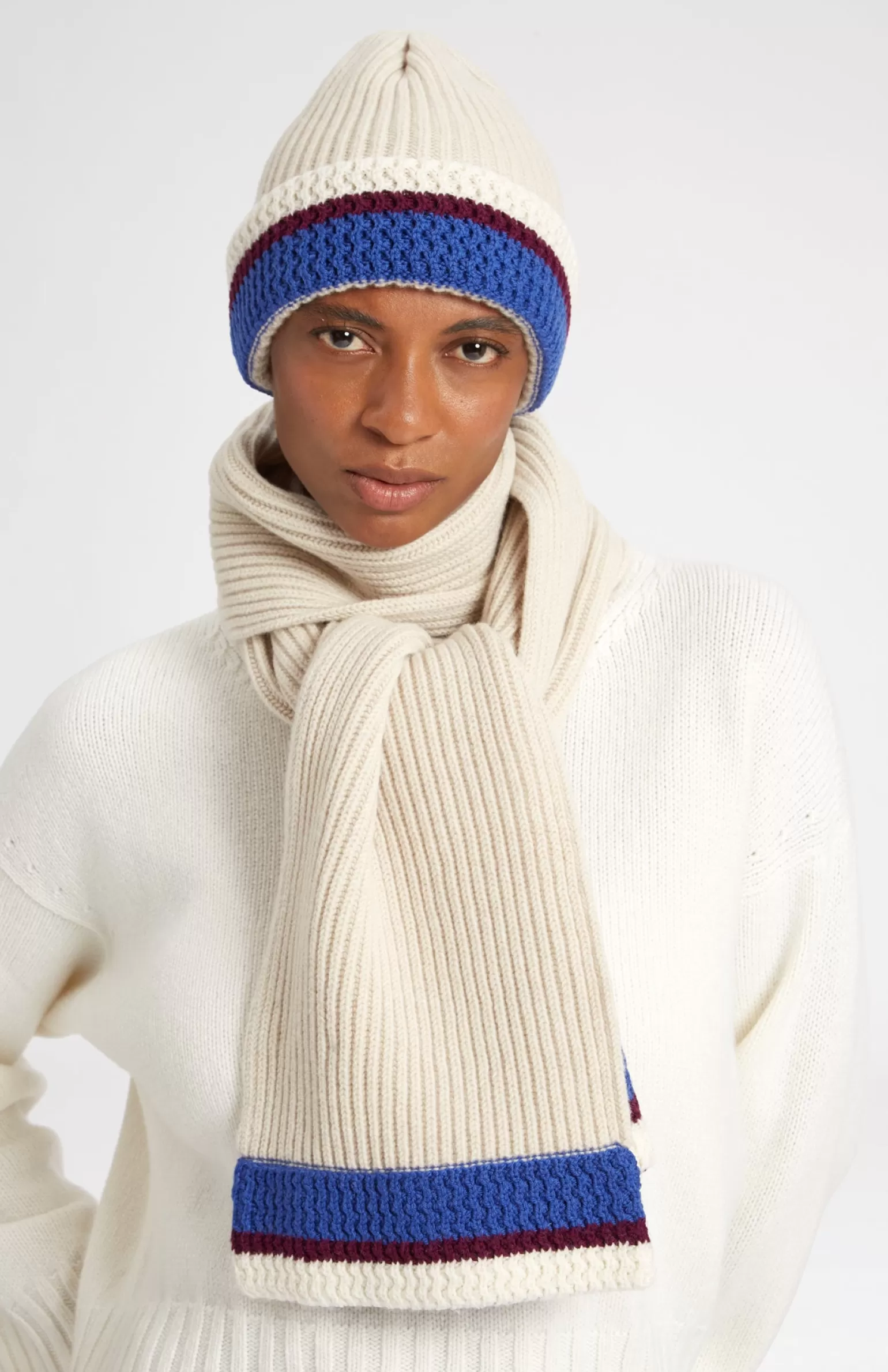 Women Pringle of Scotland Wool Cashmere Blend Scarf With Allover Chunky Cardigan Rib In Almond