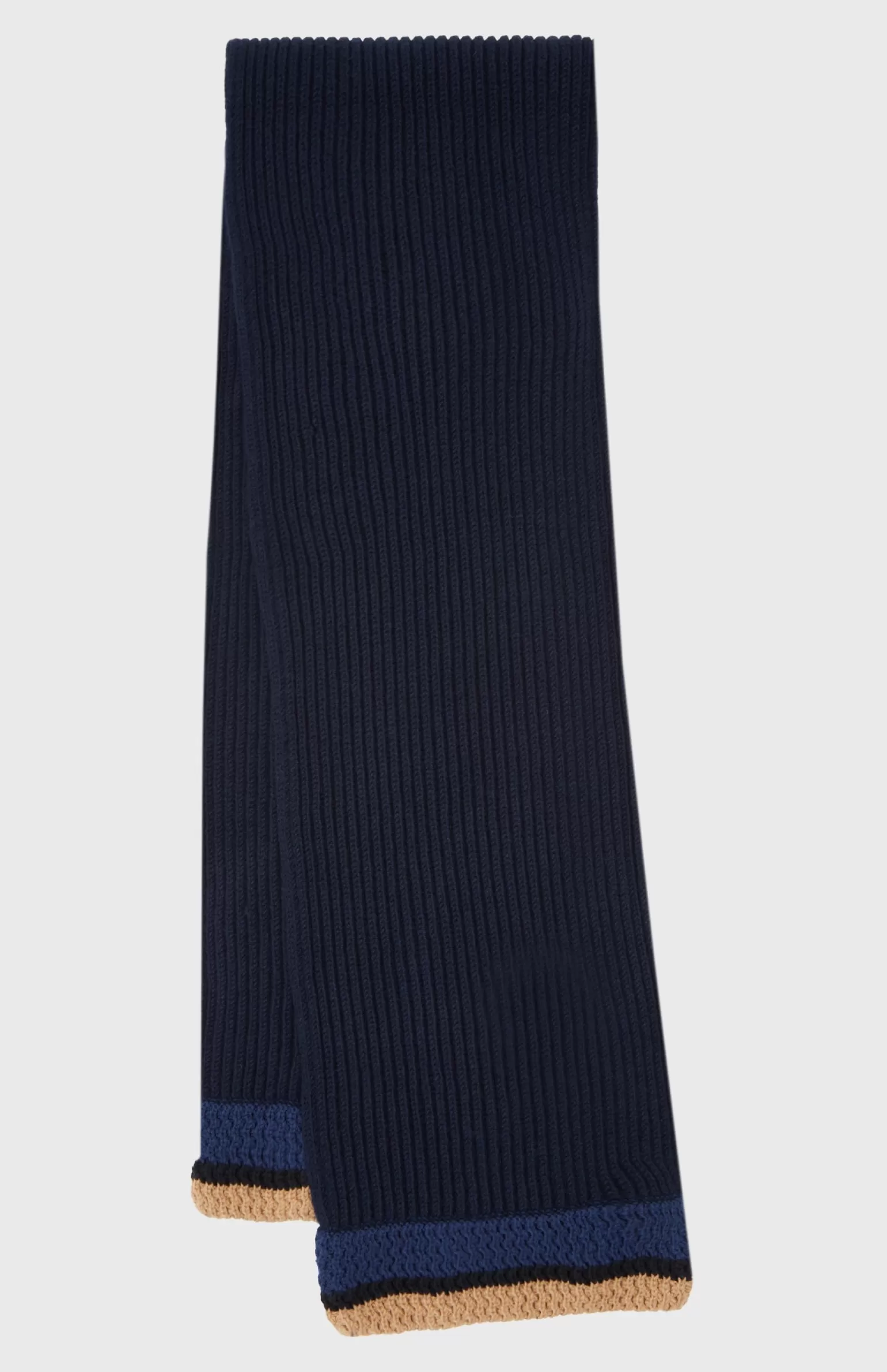 Women Pringle of Scotland Wool Cashmere Blend Scarf With Allover Chunky Cardigan Rib In Navy