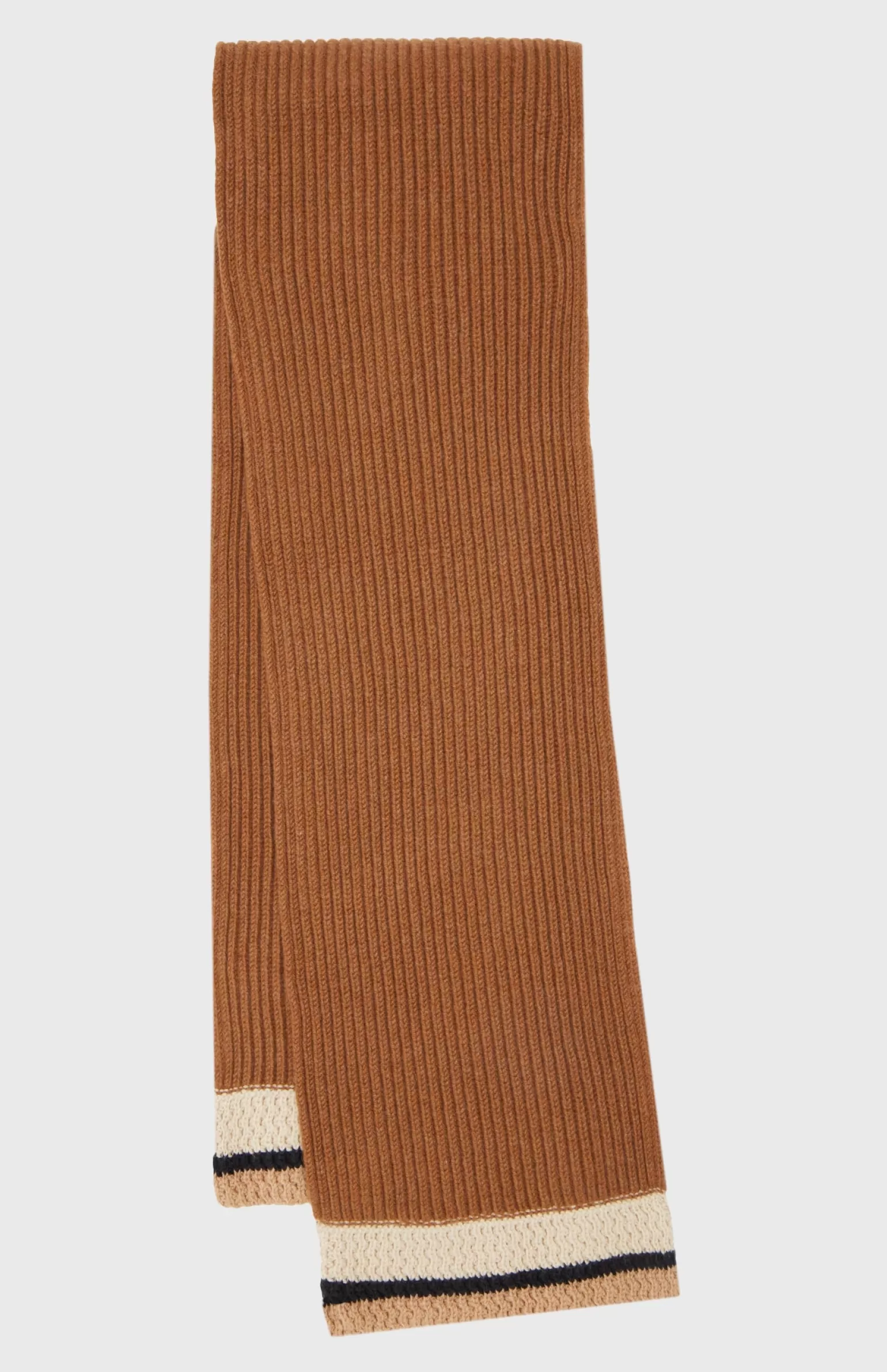 Women Pringle of Scotland Wool Cashmere Blend Scarf With Allover Chunky Cardigan Rib In Vicuna