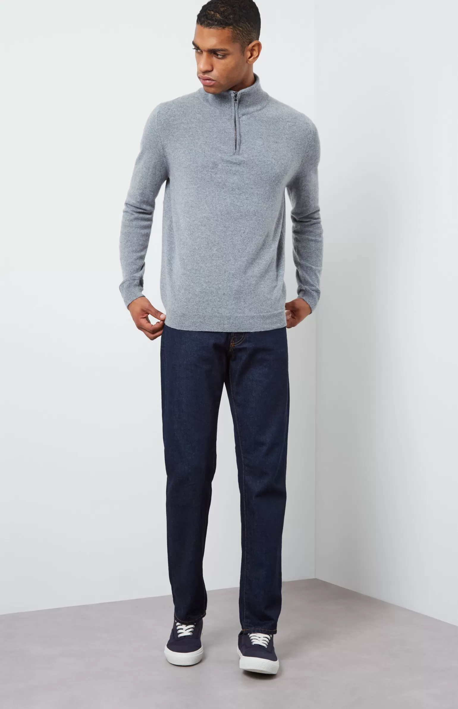 Pringle of Scotland Zip Neck Cashmere Jumper In Flannel Grey